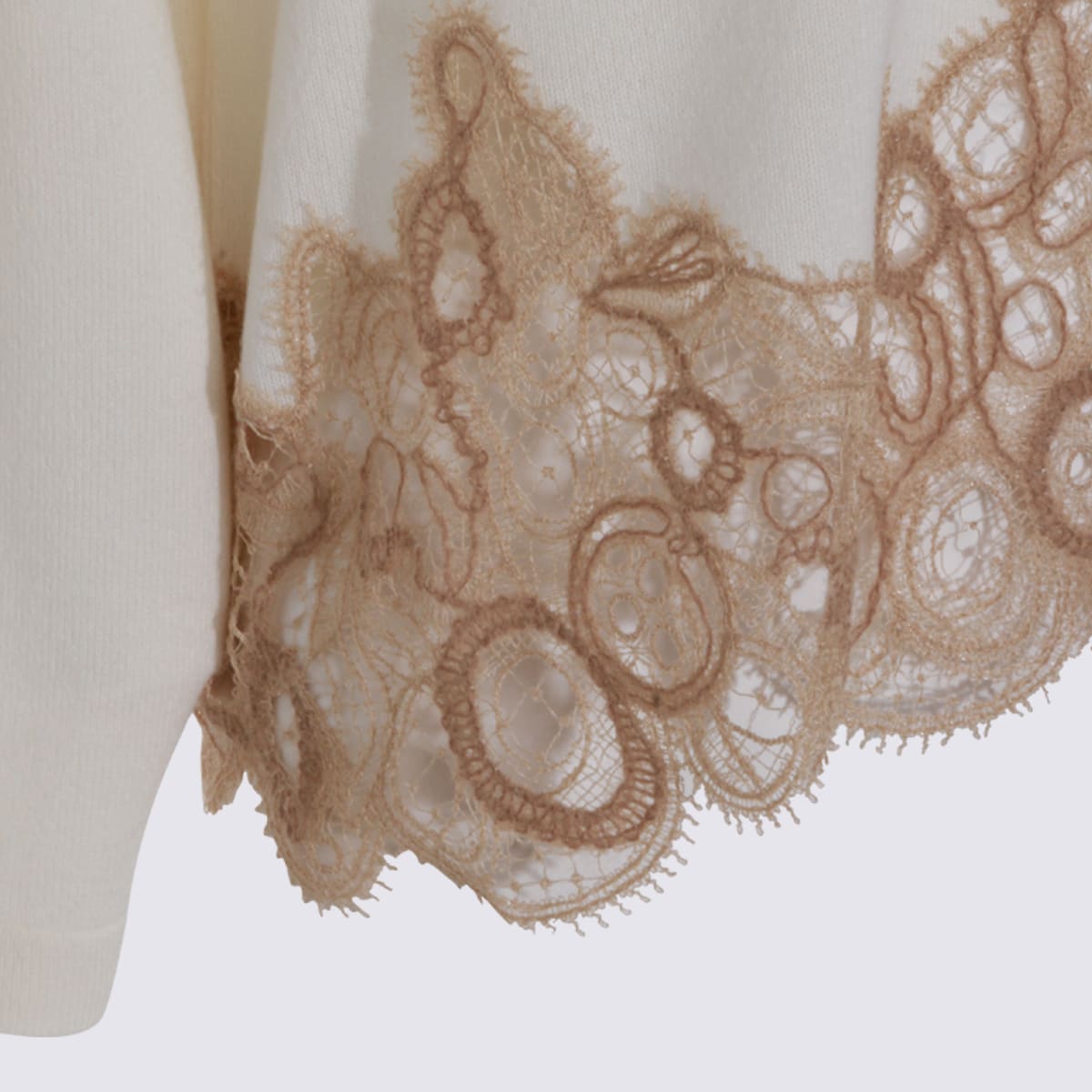 Fabiana Filippi Long Sleeve Turtleneck Knitwear With Lace Hem In Neutral