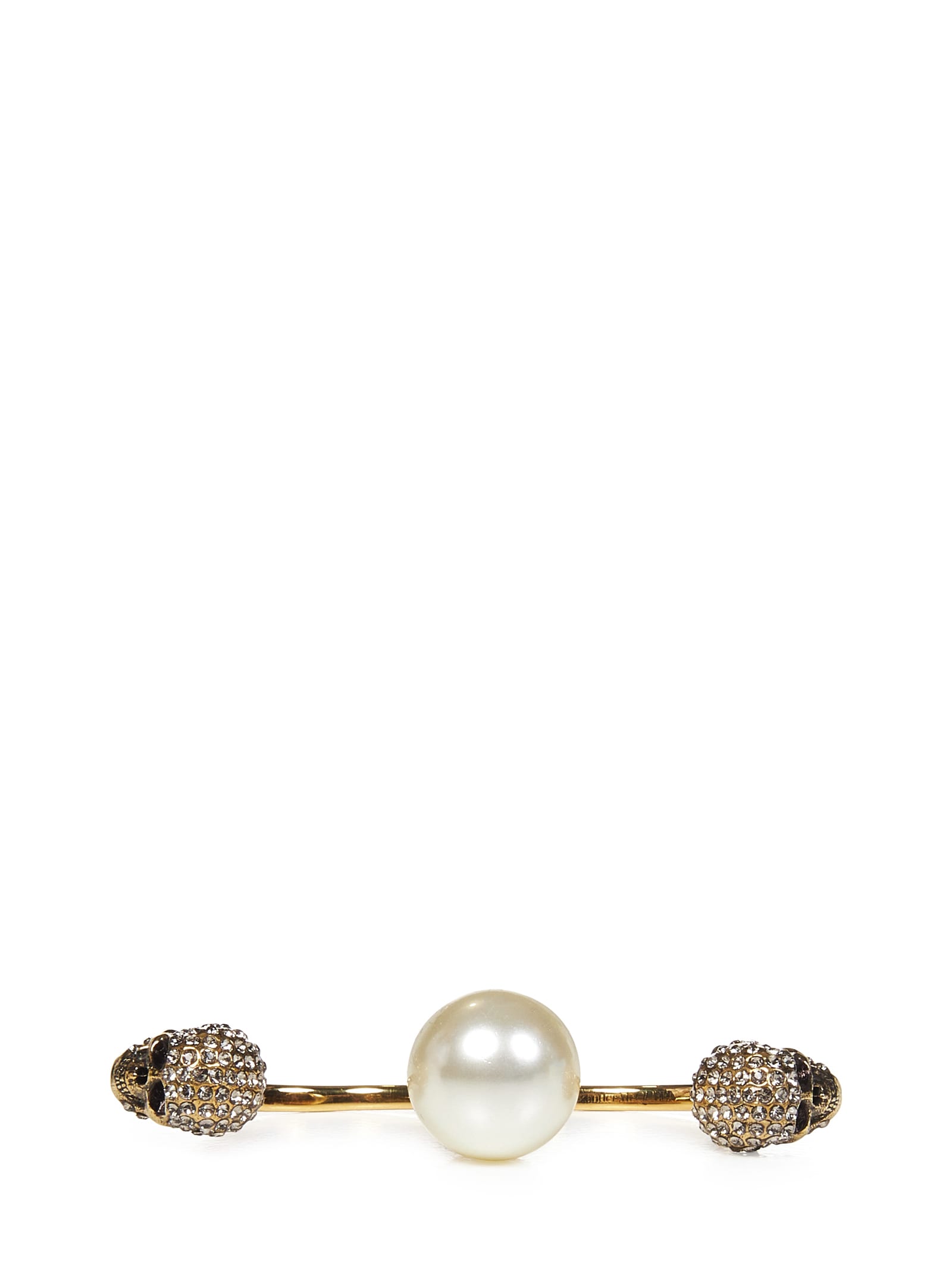 Antiqued Gold Double Pearl Skull Ring