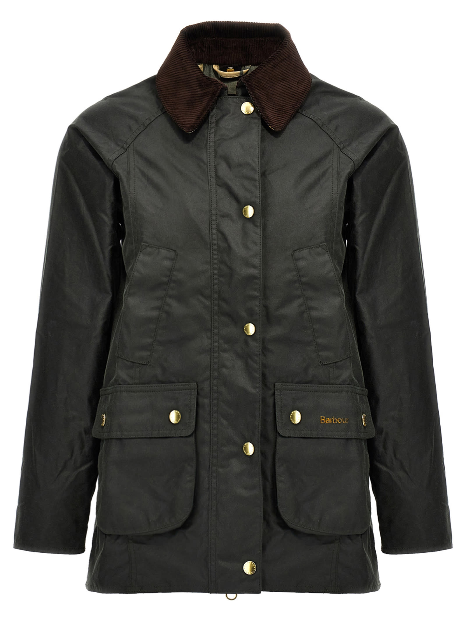 Barbour Waxed Cotton Casual Jacket With Corduroy Collar In Green
