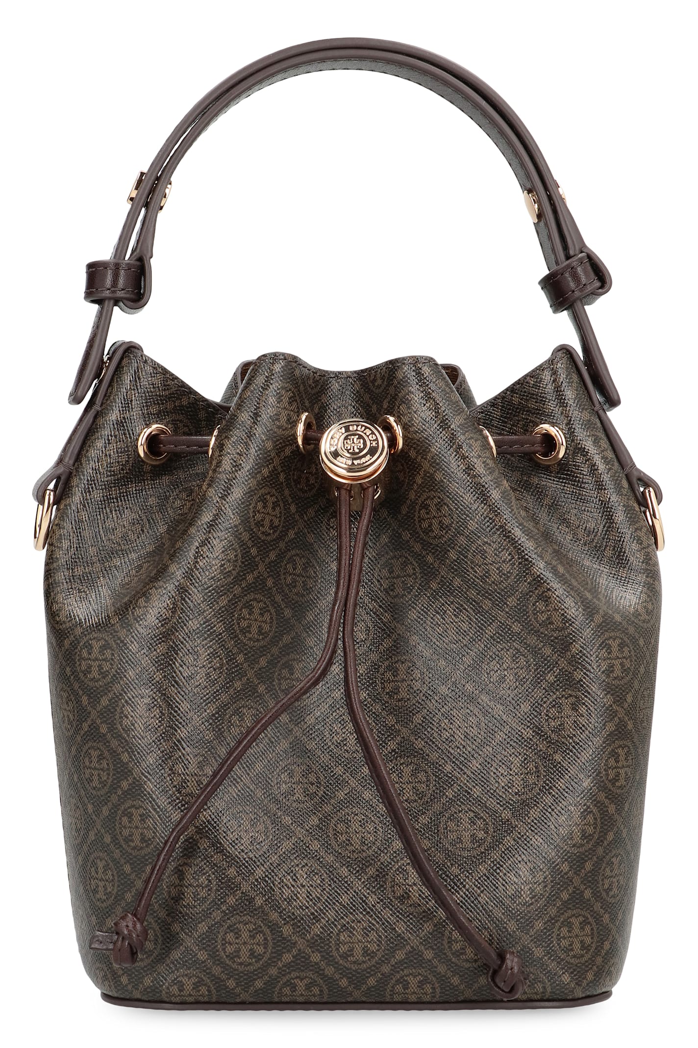 Tory Burch Mini Bucket Bag T Monogram In Canvas In Brown