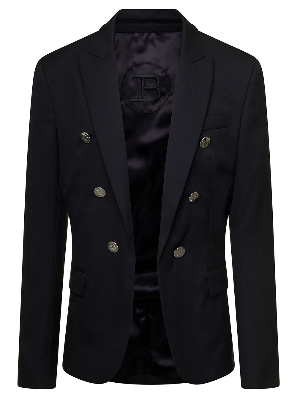 Balmain Black Single-breasted Jacket With Six Decorative Buttons In Wool Man