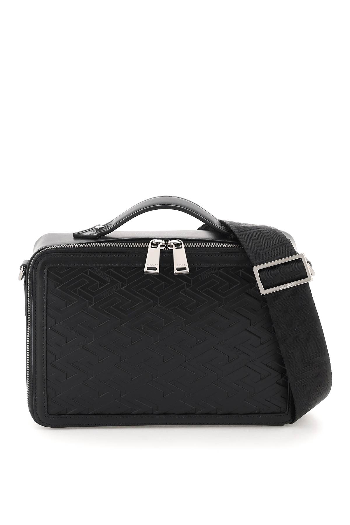 Versace La Greca Signature Messenger Bag In Black Ruthenium (black)