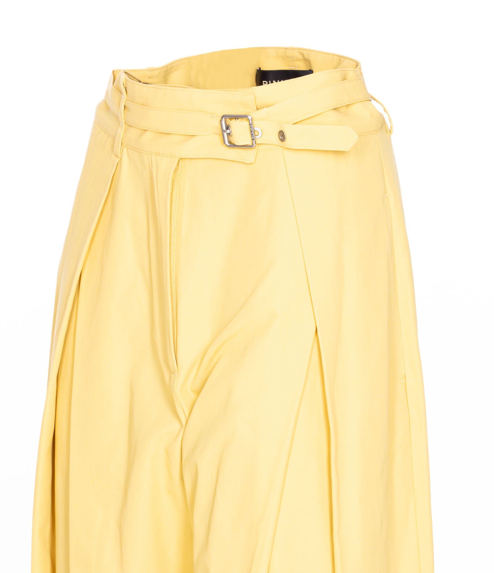 Pinko Belted Butter Yellow Trouser With Layered Details