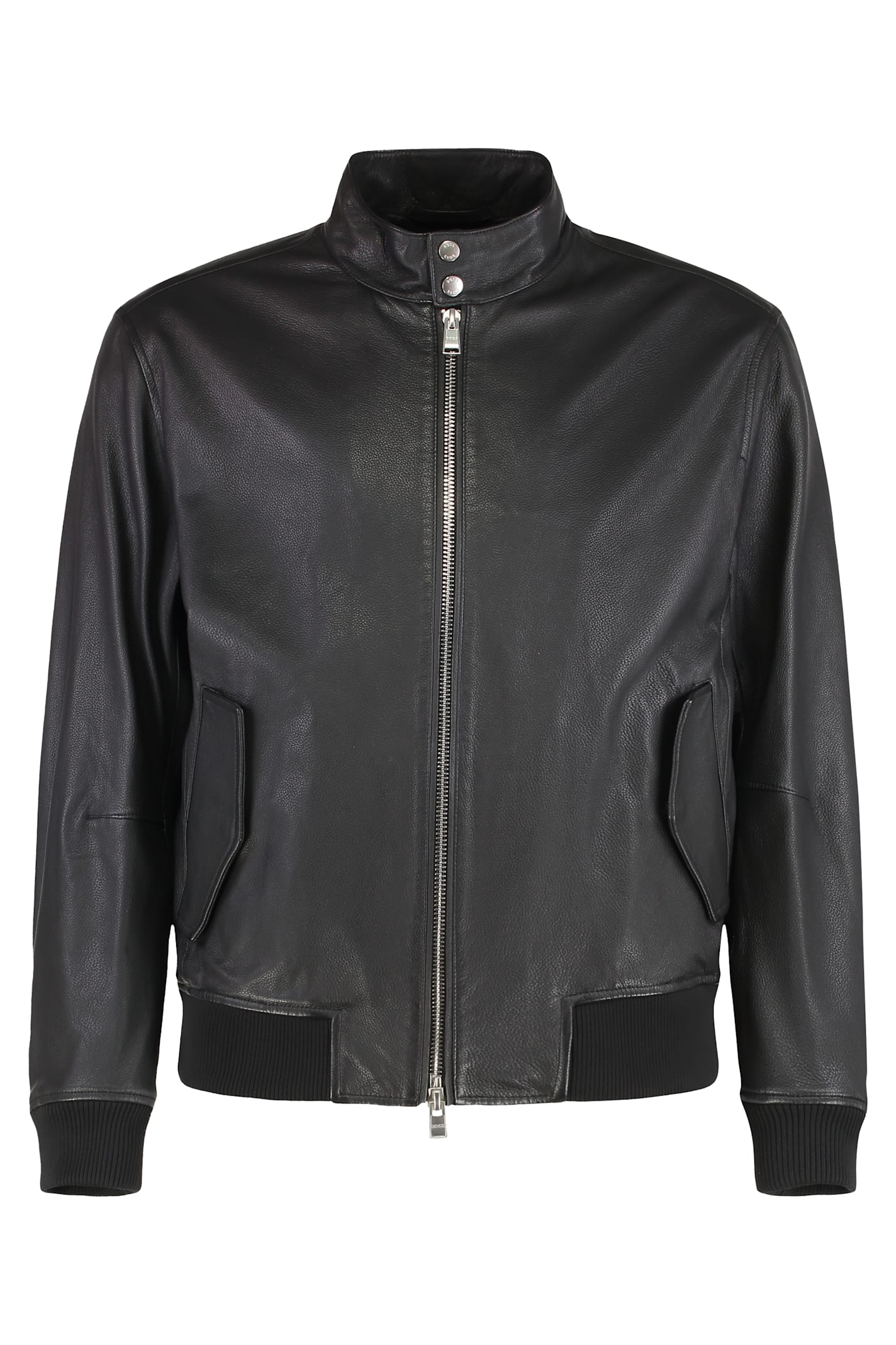 Hugo Boss Stylish Leather Outerwear High Collar In Multi