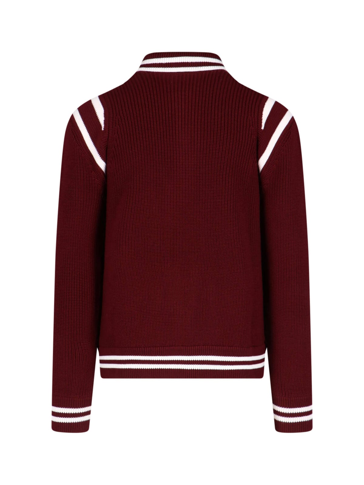 Gucci Wool Cardigan With Front Pockets And Ribbed Texture In Burgundy