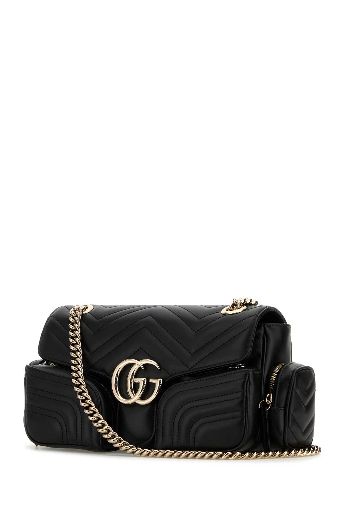 Gucci Black Leather Small Gg Marmont Shoulder Bag In Black