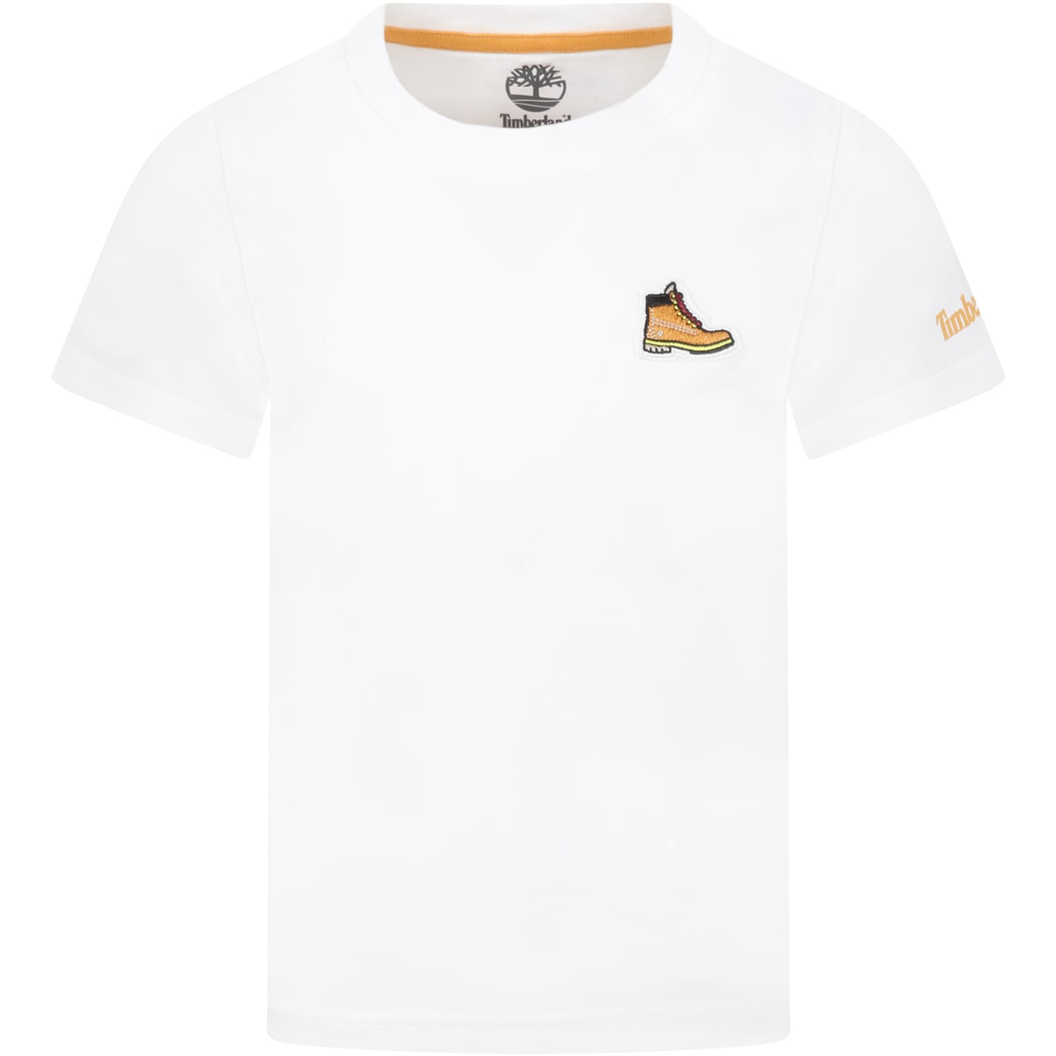 Timberland White T-shirt For Boy With Iconic Shoe