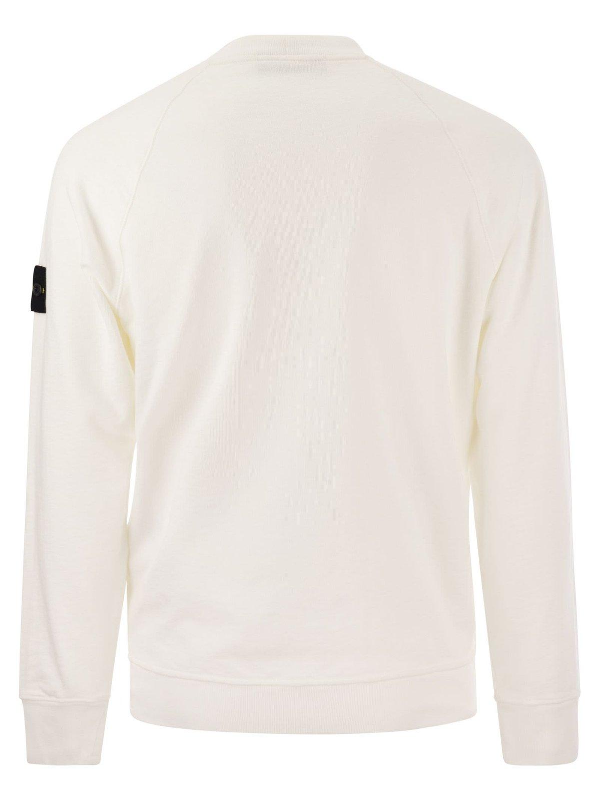 Shop Stone Island Logo Patch Crewneck Sweatshirt In Bianco
