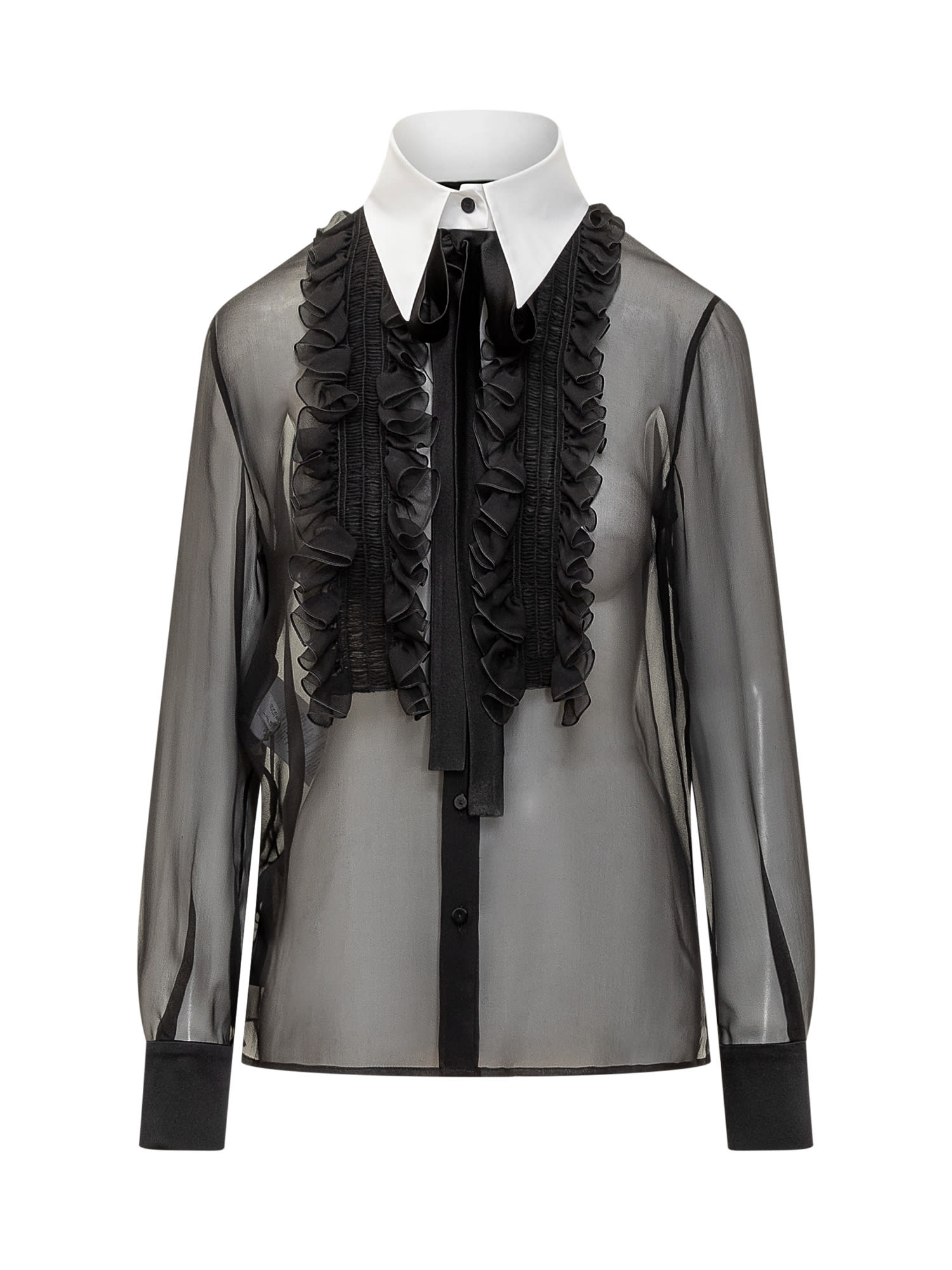 Shop Alberta Ferretti Chiffon Shirt In Nero