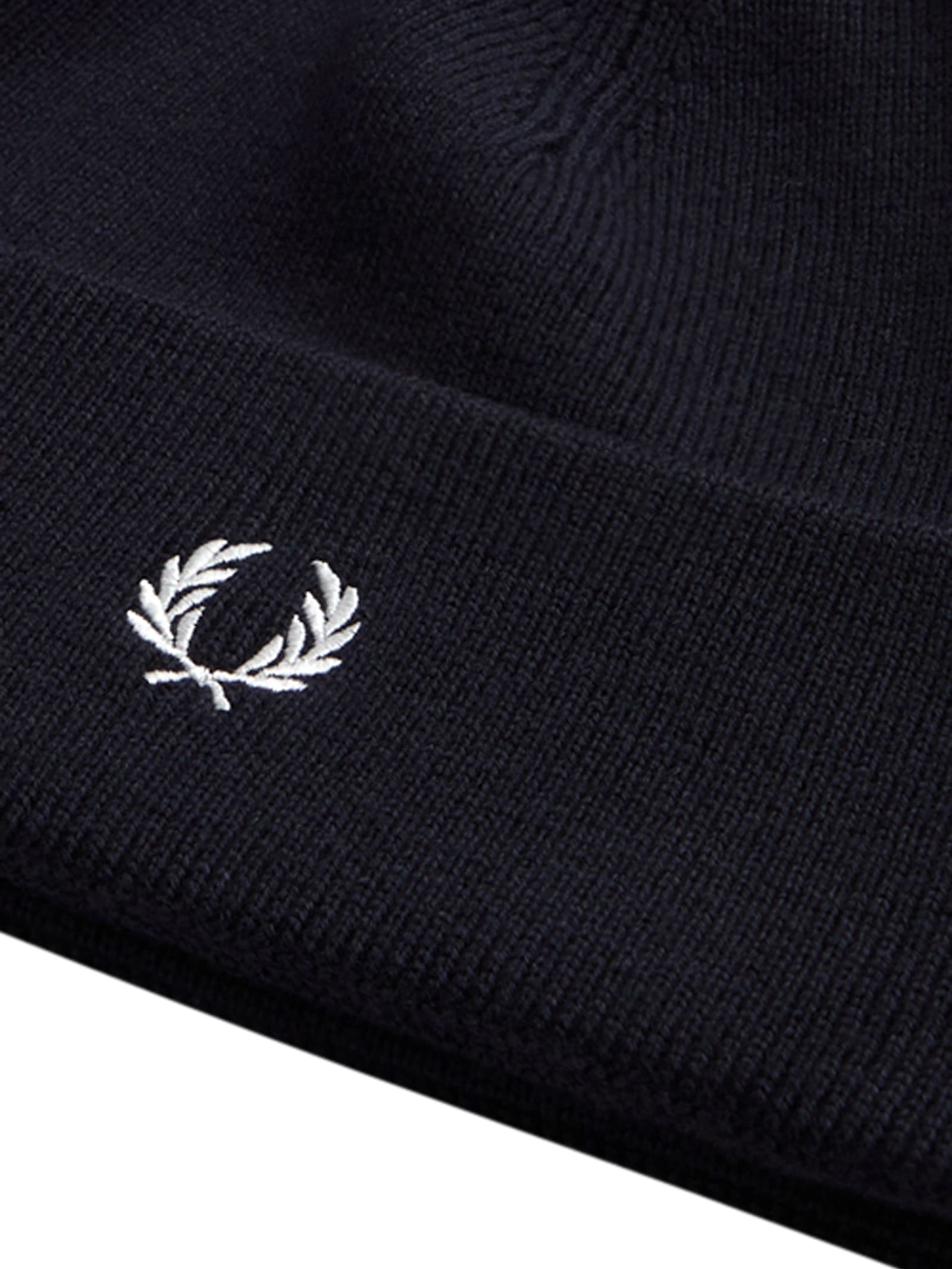 Fred Perry Black And White Cotton-wool Blend Beanie In Black