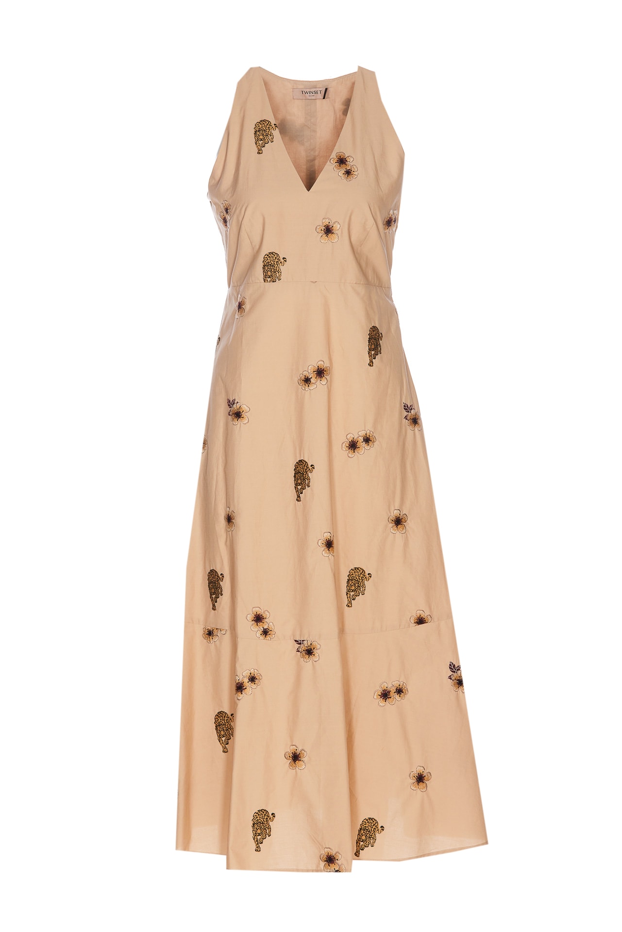 Shop Twinset All Over Embroidery Dress In Beige
