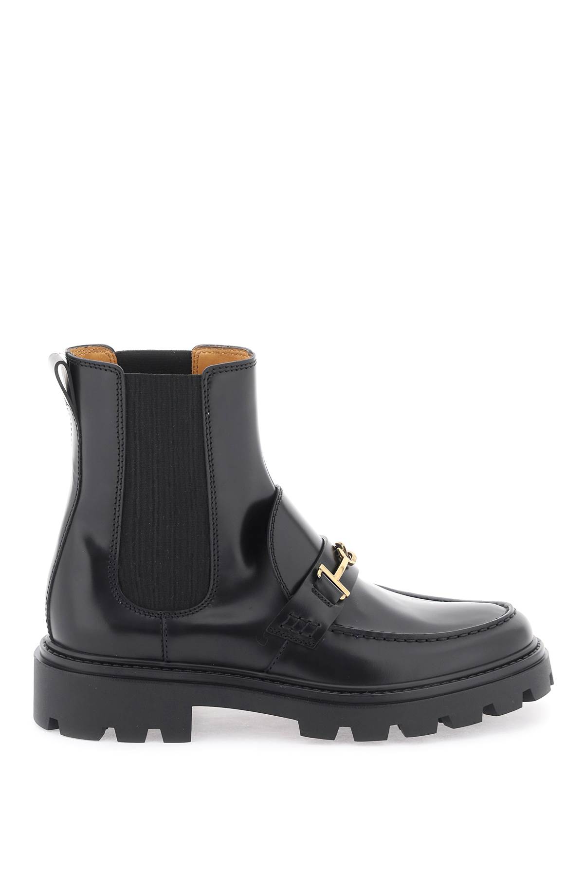 Tod's Black 'biker' Boots With Buckle Detail And Gold-tone