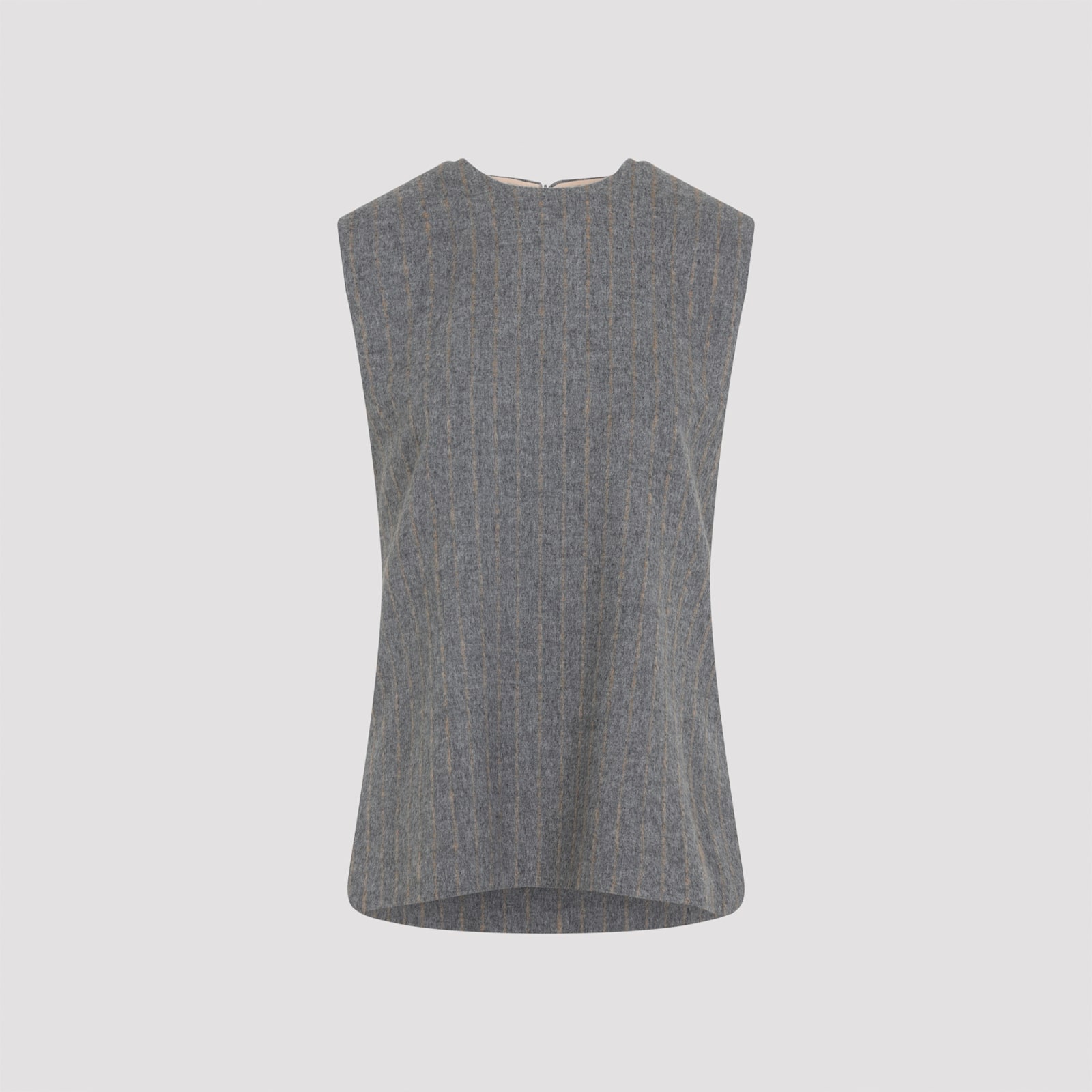 Carven Asymmetric Hem Wool Blend Shift Top With Camel Stripes In Gray