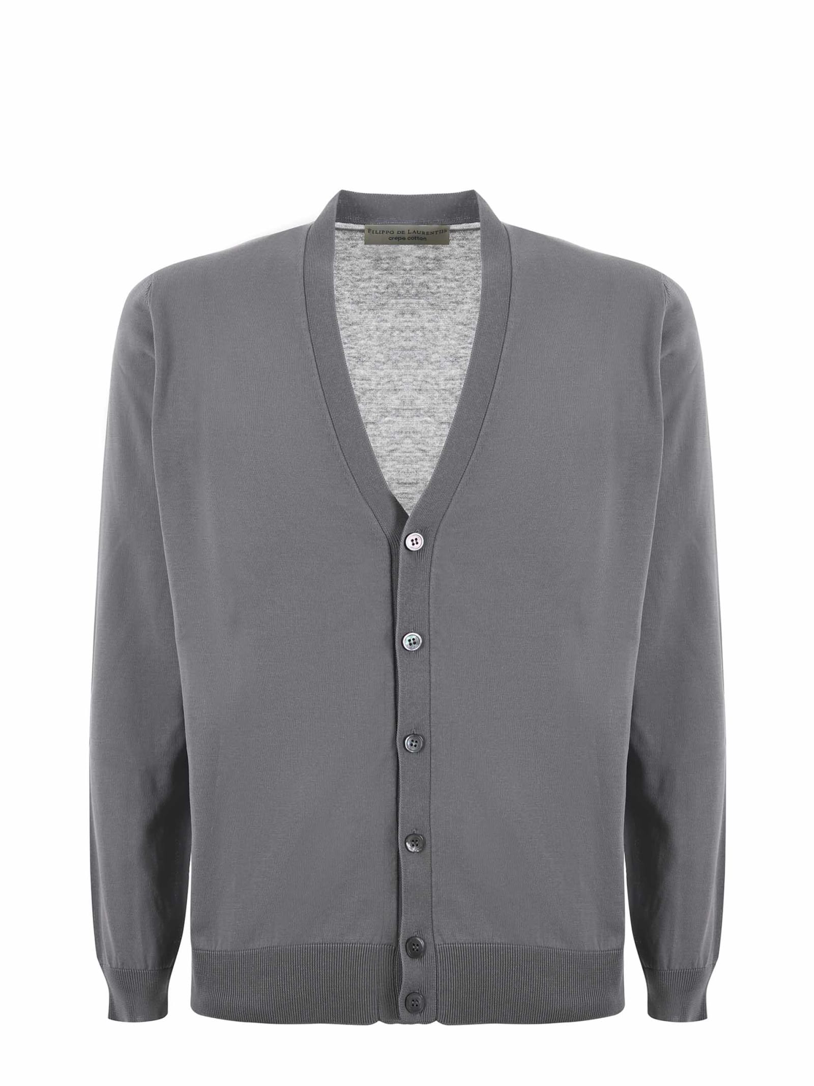 Shop Filippo De Laurentiis Cardigan In Cotton Thread In Grigio