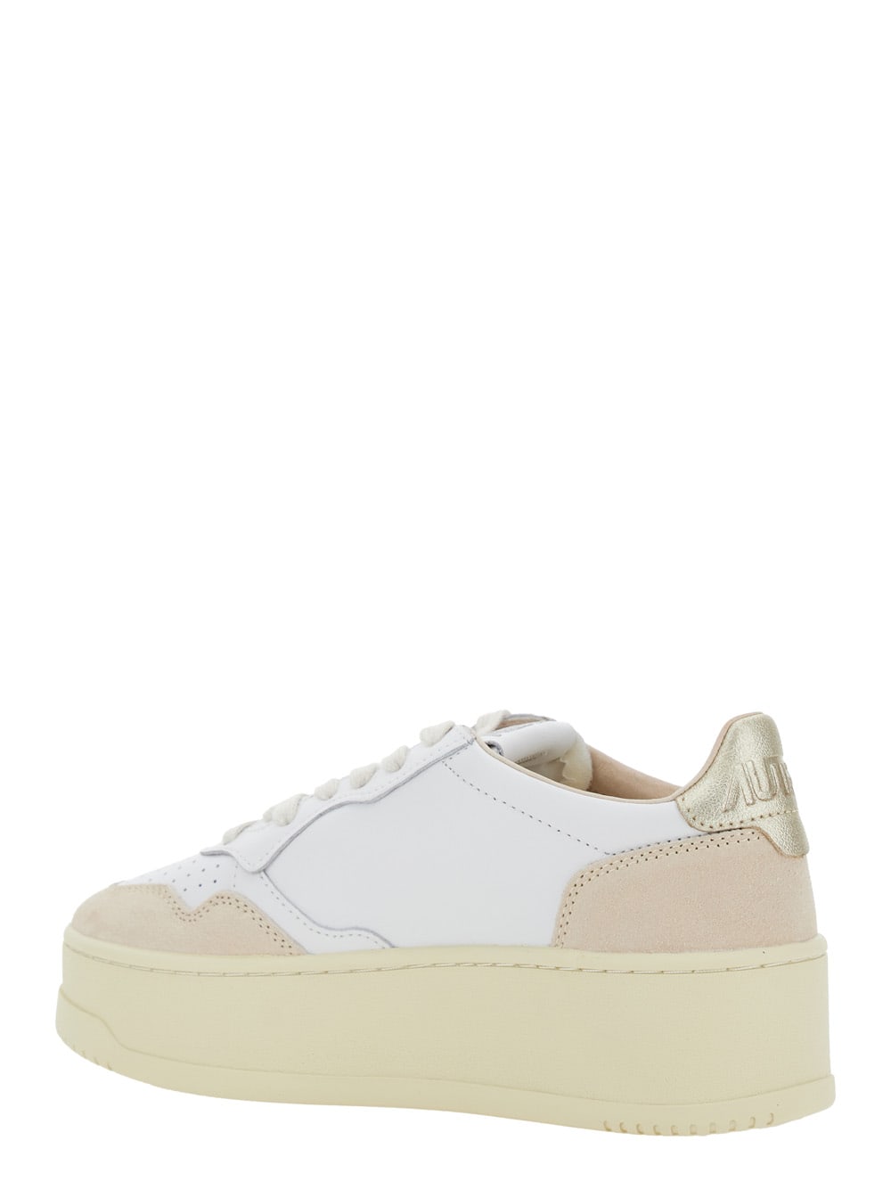 Autry Low Top Leather Sneakers With Metallic Panels In Gold