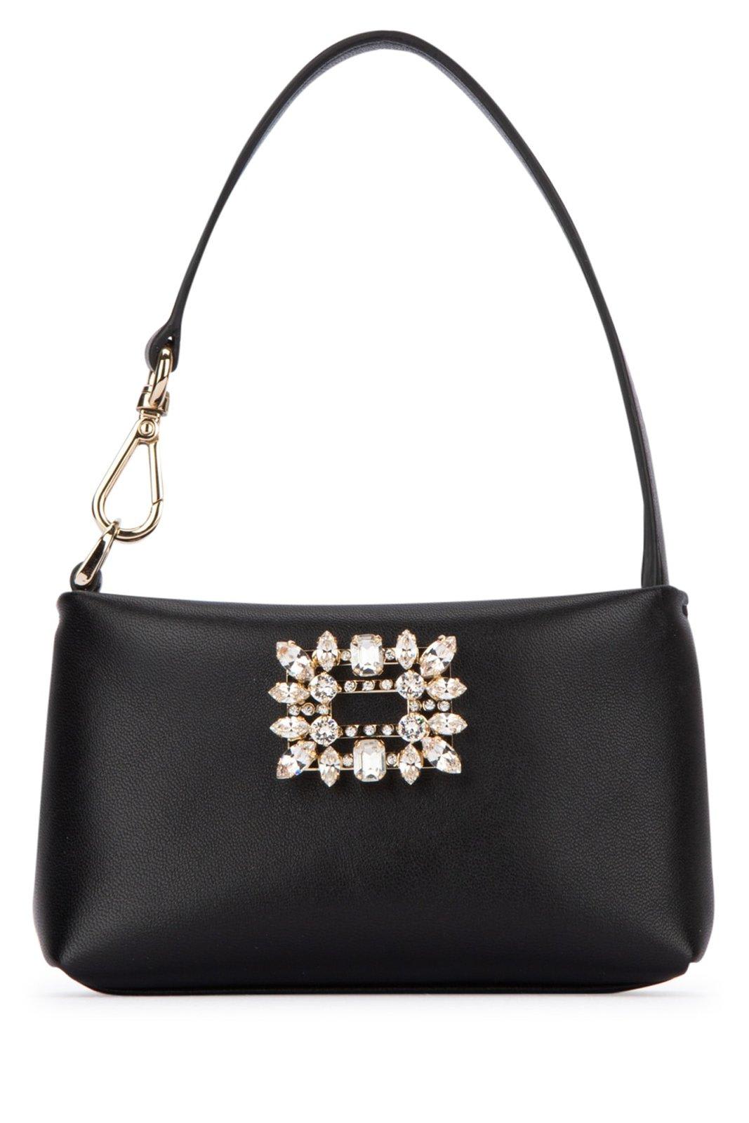 Shop Roger Vivier Rv Nightlily Buckle Embellished Shouder Bag In Black