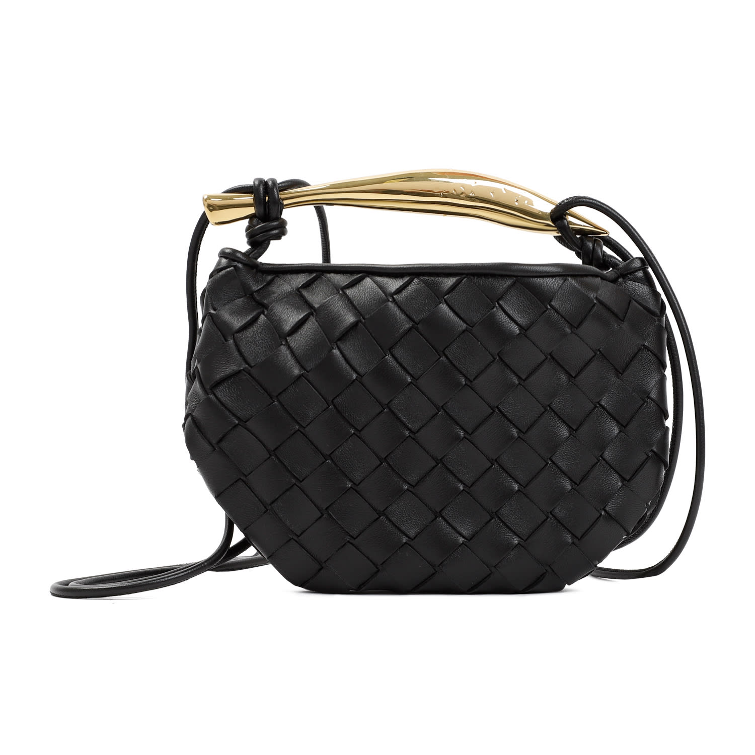 Shop Bottega Veneta Sardine Mini Handbag In Black Brass