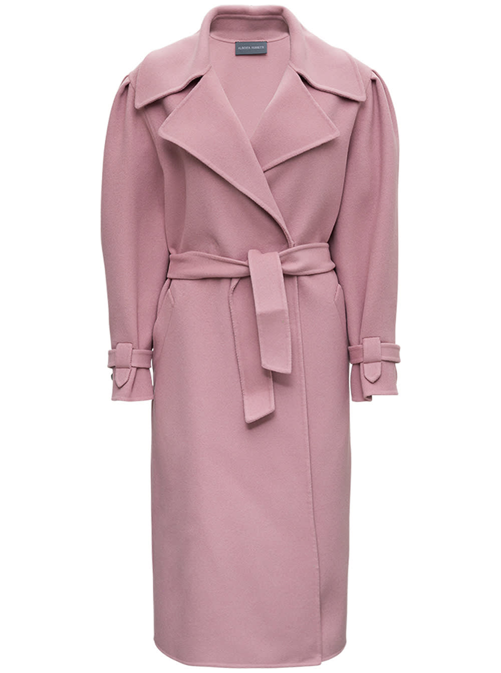 Alberta Ferretti Pink Wool Long Coat With Belt