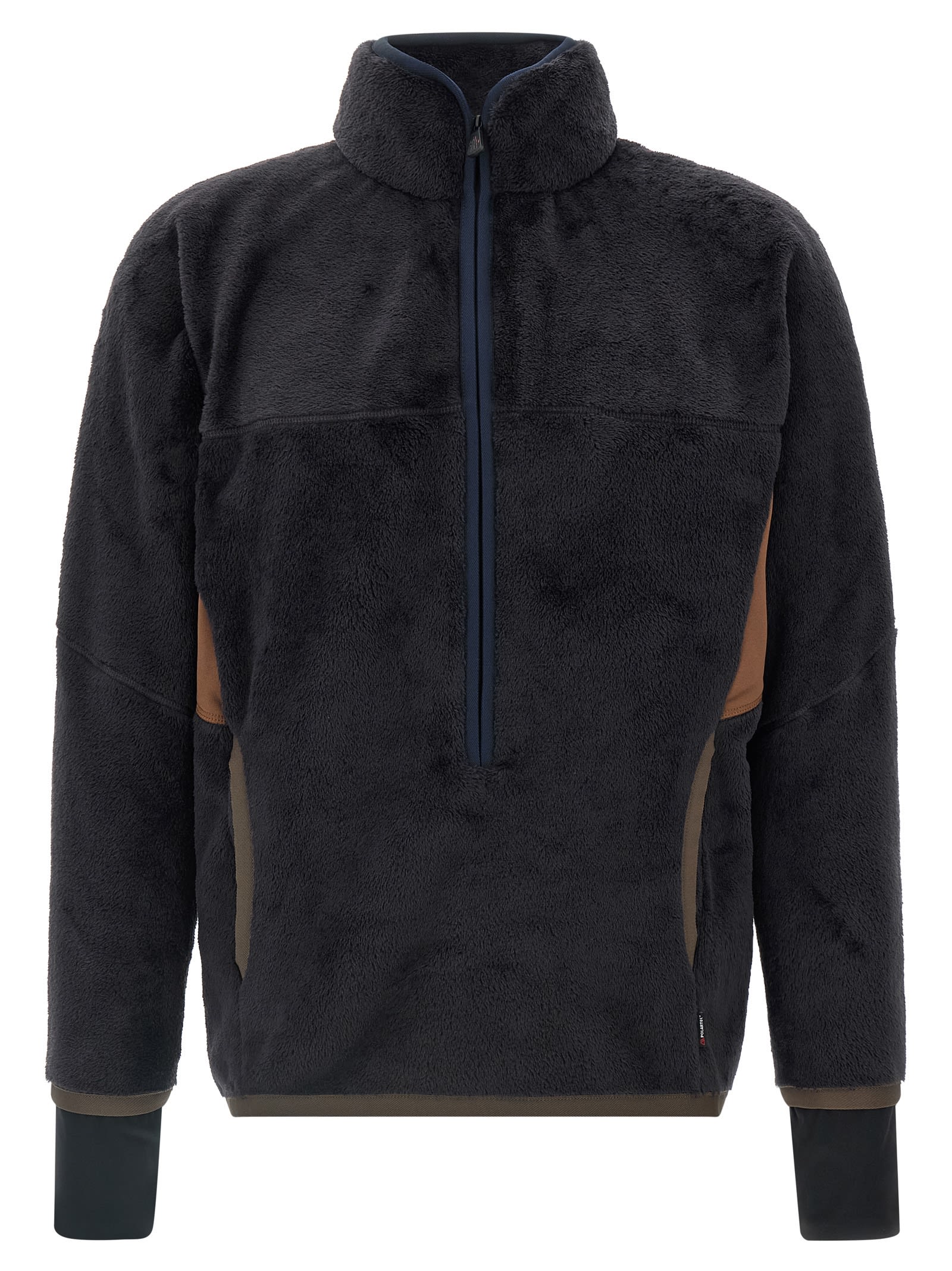Moncler High Collar Sweatshirt Featuring Contrast Panels In Black