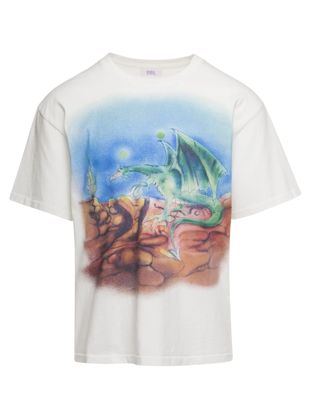White Crewneck T-shirt With Dragon Print In Cotton Unisex Erl