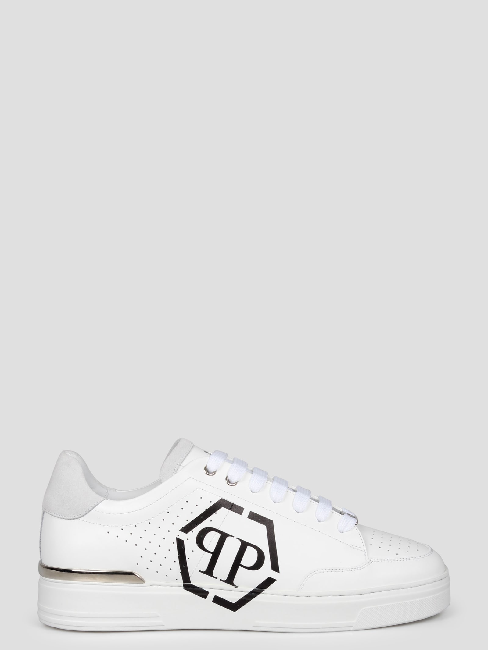 Shop Philipp Plein Hexagon Lo-top Leather Sneakers In White