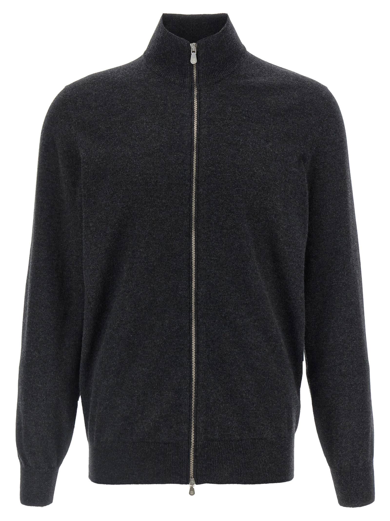 Brunello Cucinelli Silk Cashmere Cardigan Sweaters And Cardigans Black In Gray