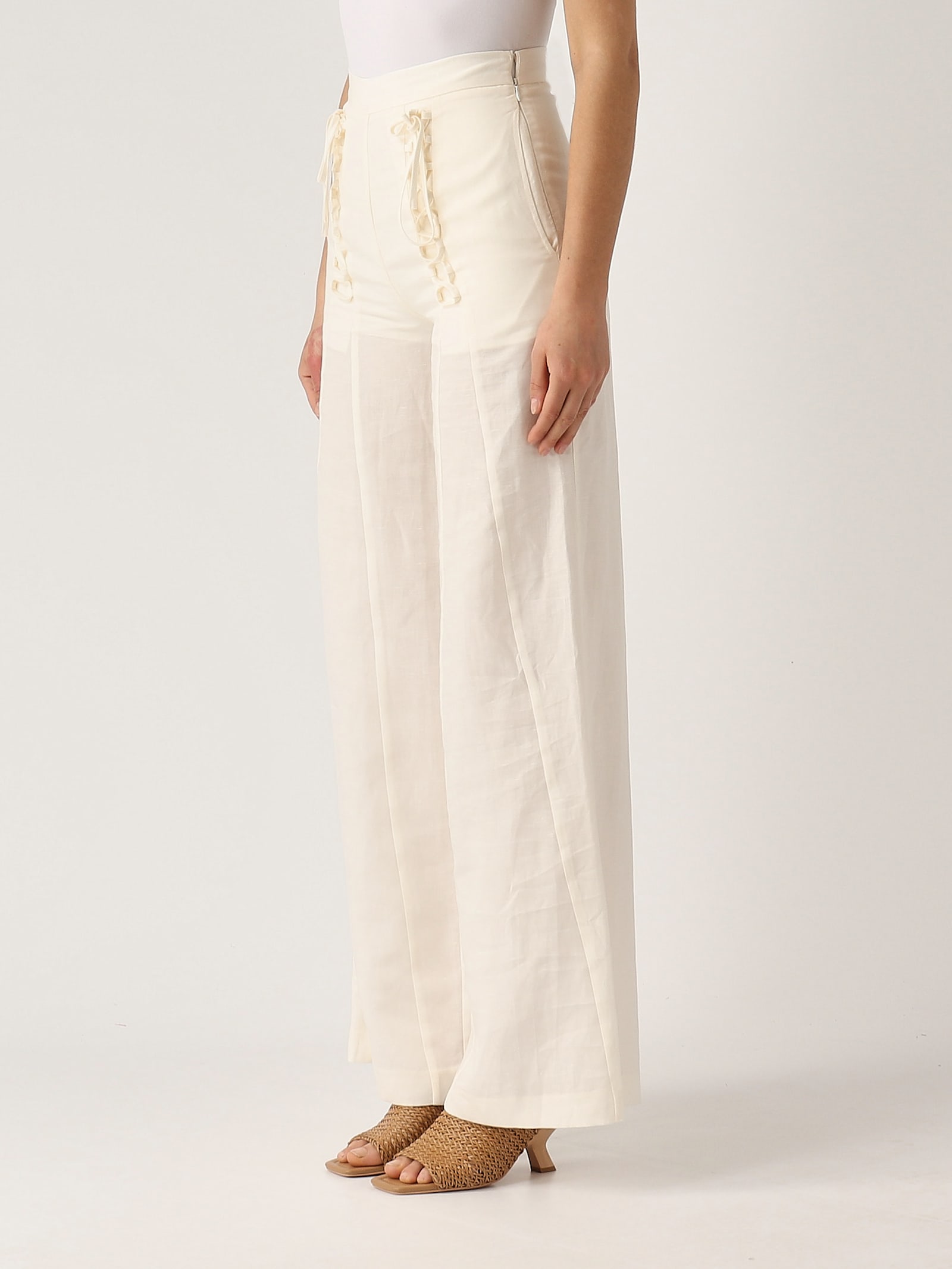 Twinset Lyocell Trousers In Neve