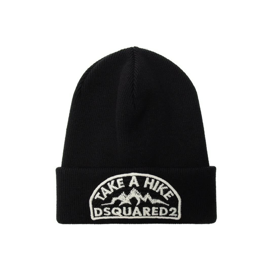 DSQUARED2 DSQUARED2 BLACK BEANIE WITH WHITE PATCH,KNM0001-01W03533-2124