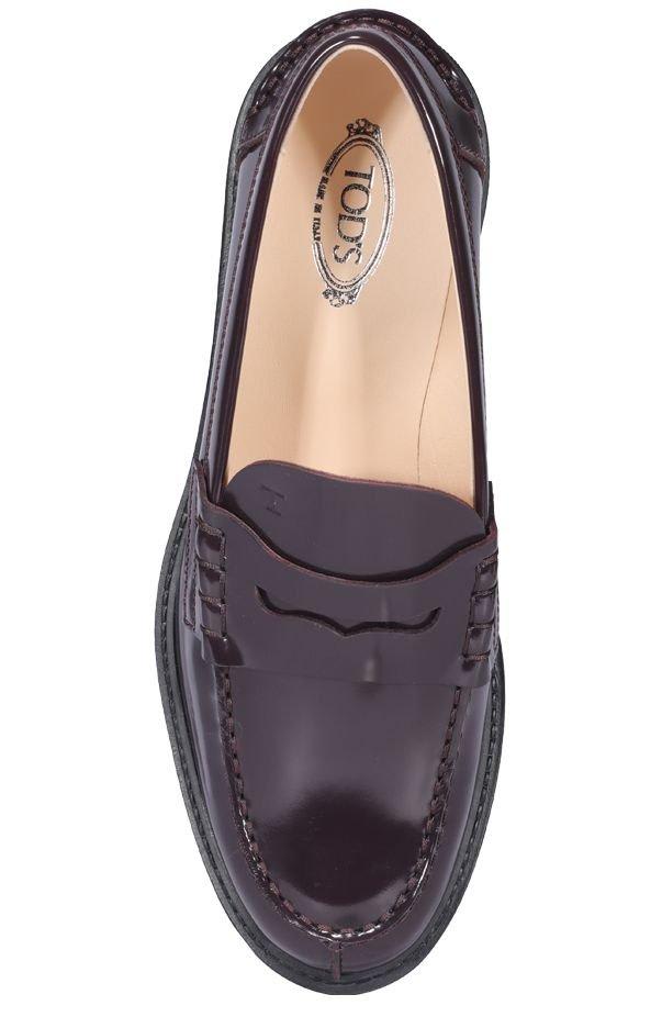 Shop Tod's Logo Penny Loafers In Bordeaux