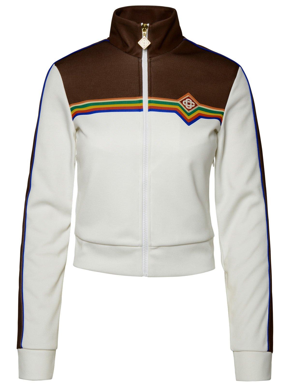 Casablanca Panelled High-neck Jacket In Bianco E Marrone