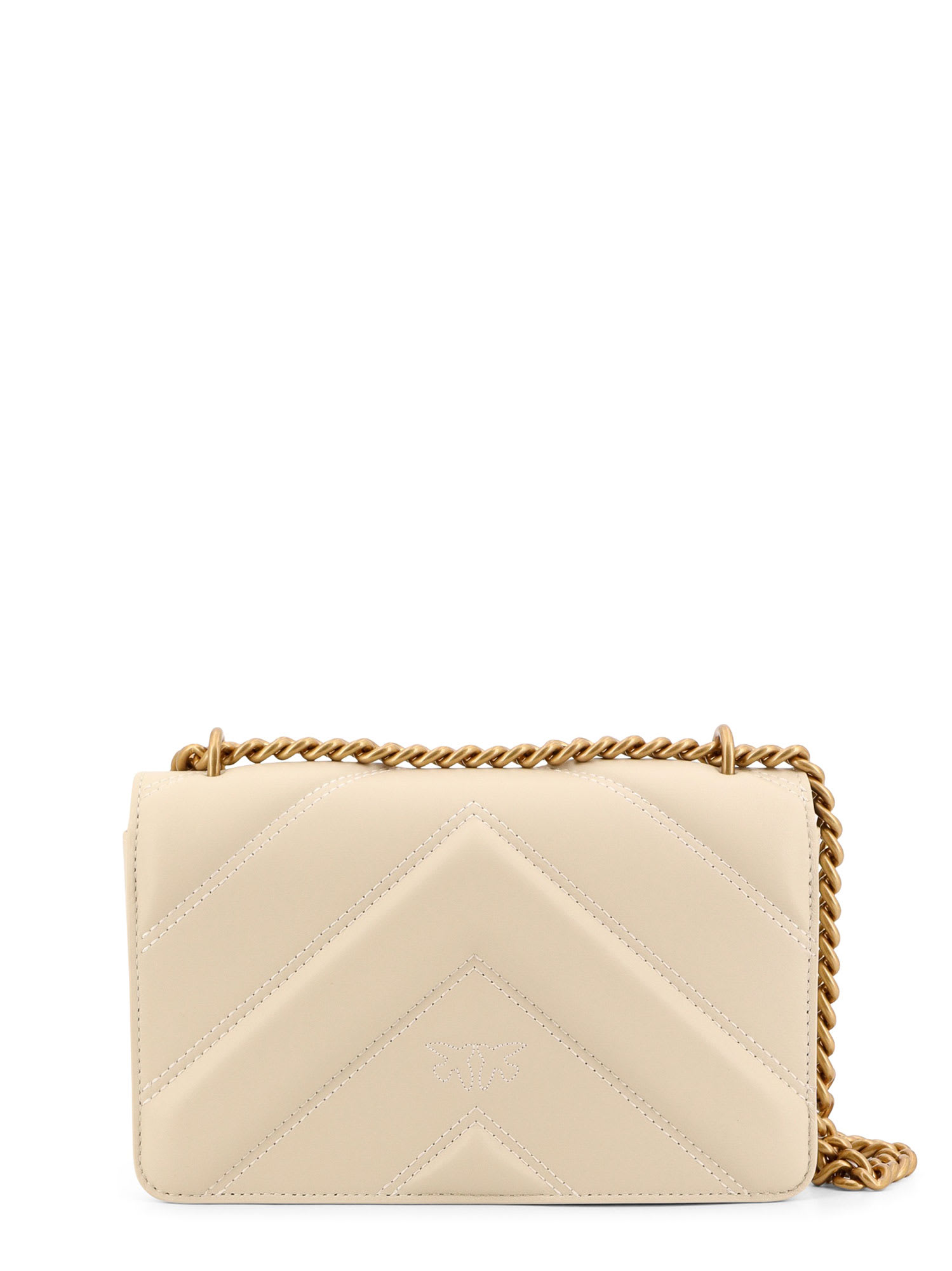 Pinko Matelassé Leather Shoulder Bag With Love Birds Buckle In White