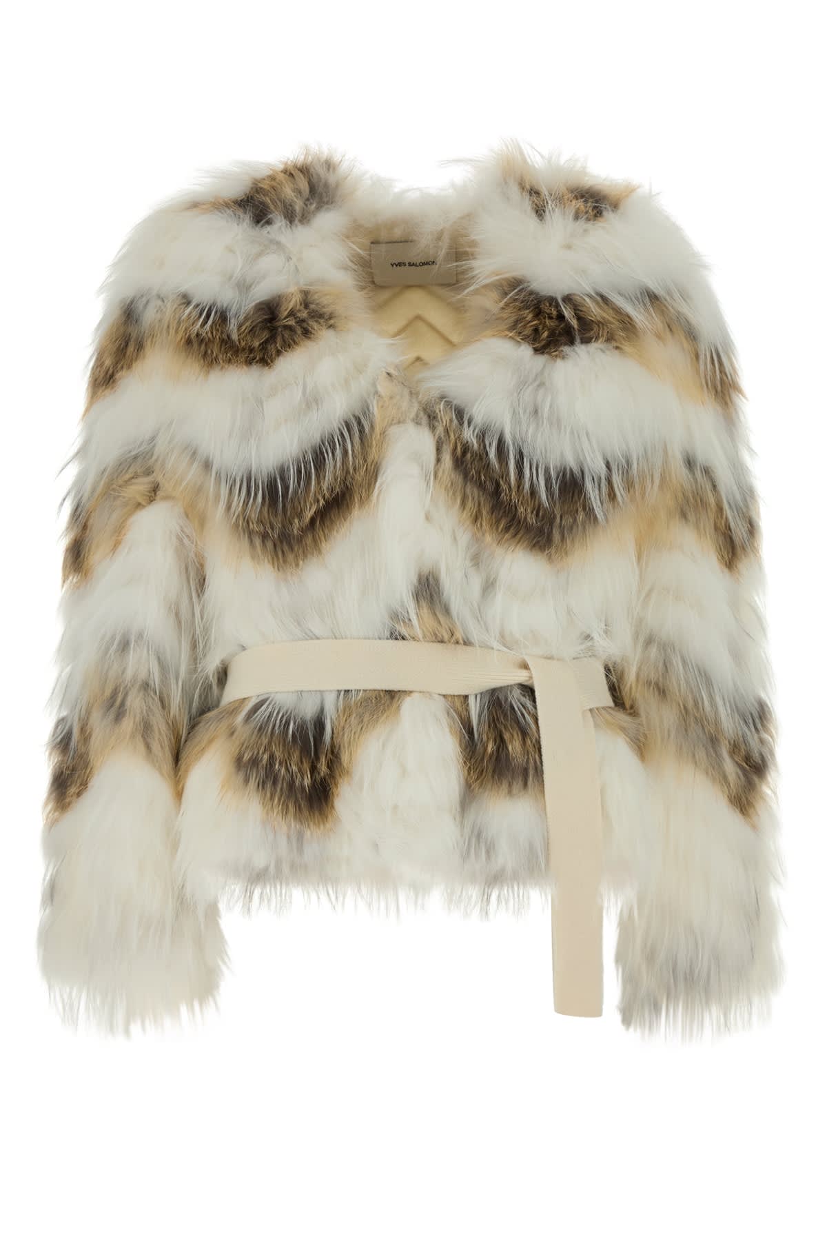 Yves Salomon 55cm Belted Faux Fur Texture Jacket In Multi