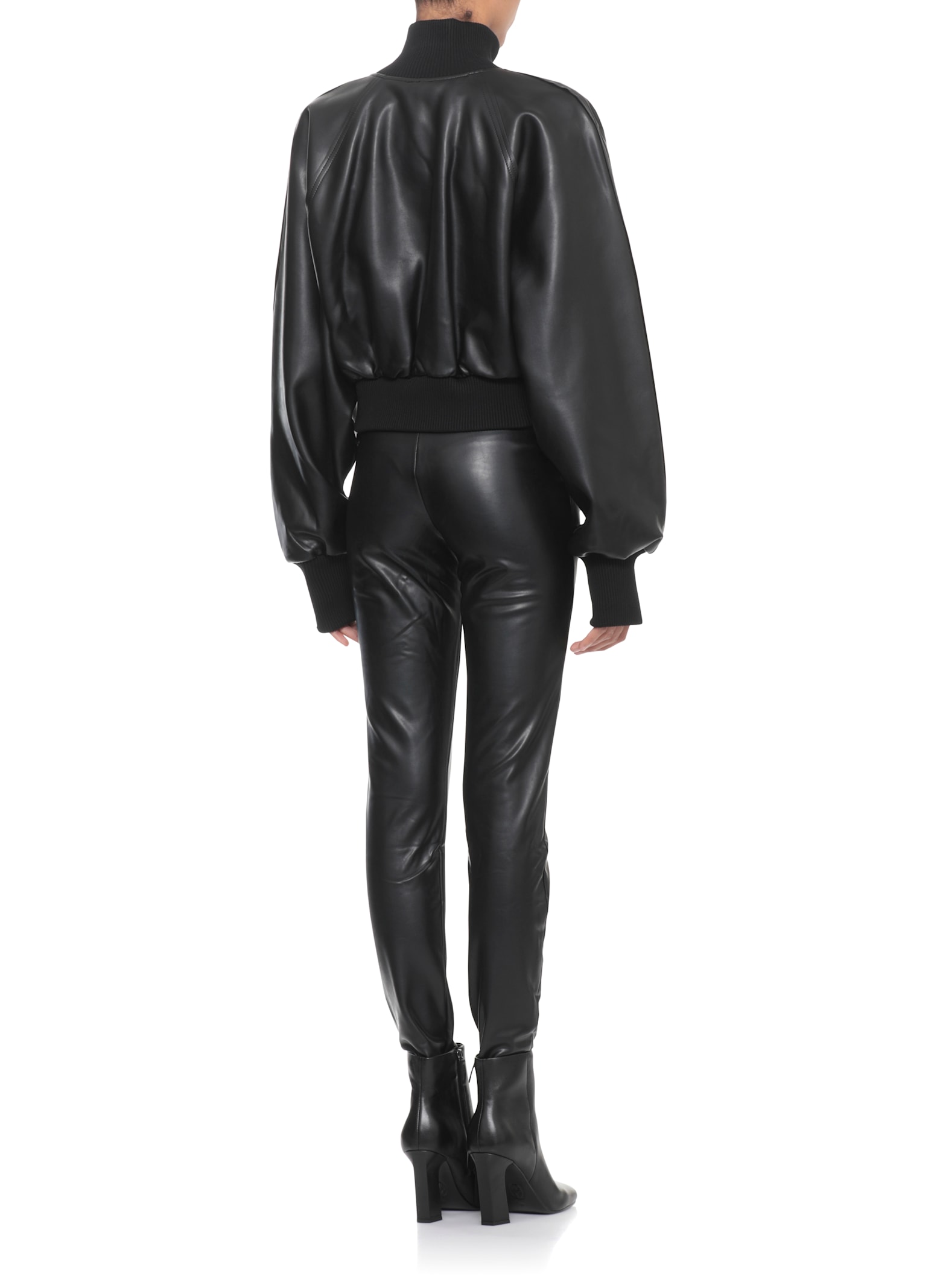 Norma Kamali Cropped Synthetic Leather Long Sleeve Jacket In Black