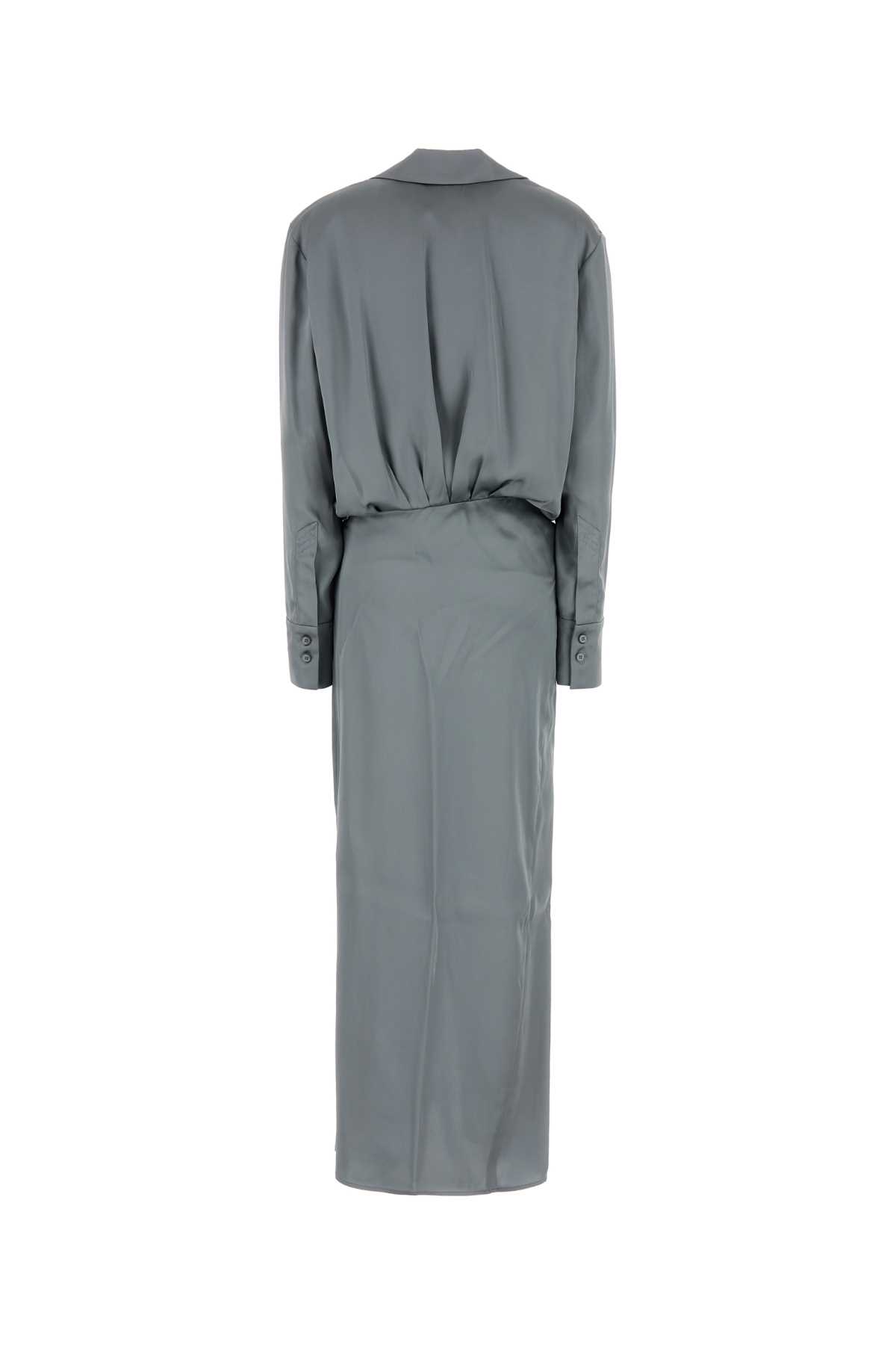 Attico Satin Dress Metallic Accent In Gray