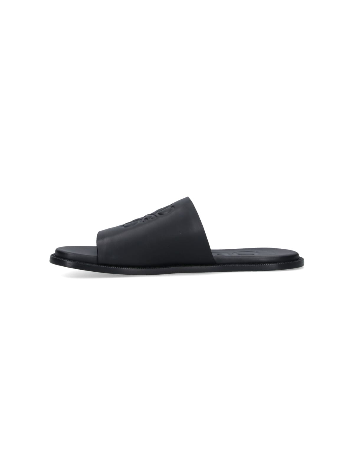 Loewe Black Anagram Flex Slides In Leather In Black