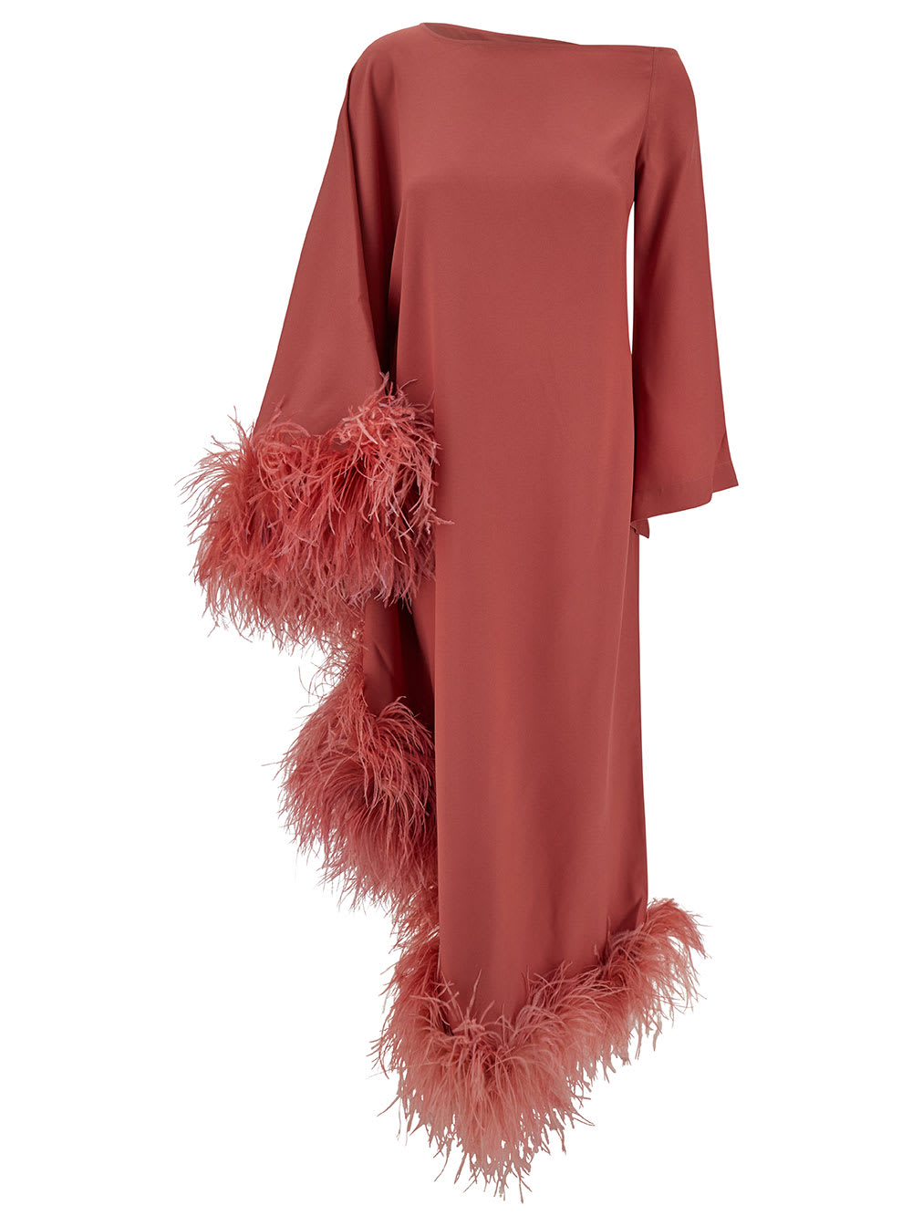 Shop Taller Marmo Salmon Pink Dress With Tonal Feather Trim In Acetate Blend Woman
