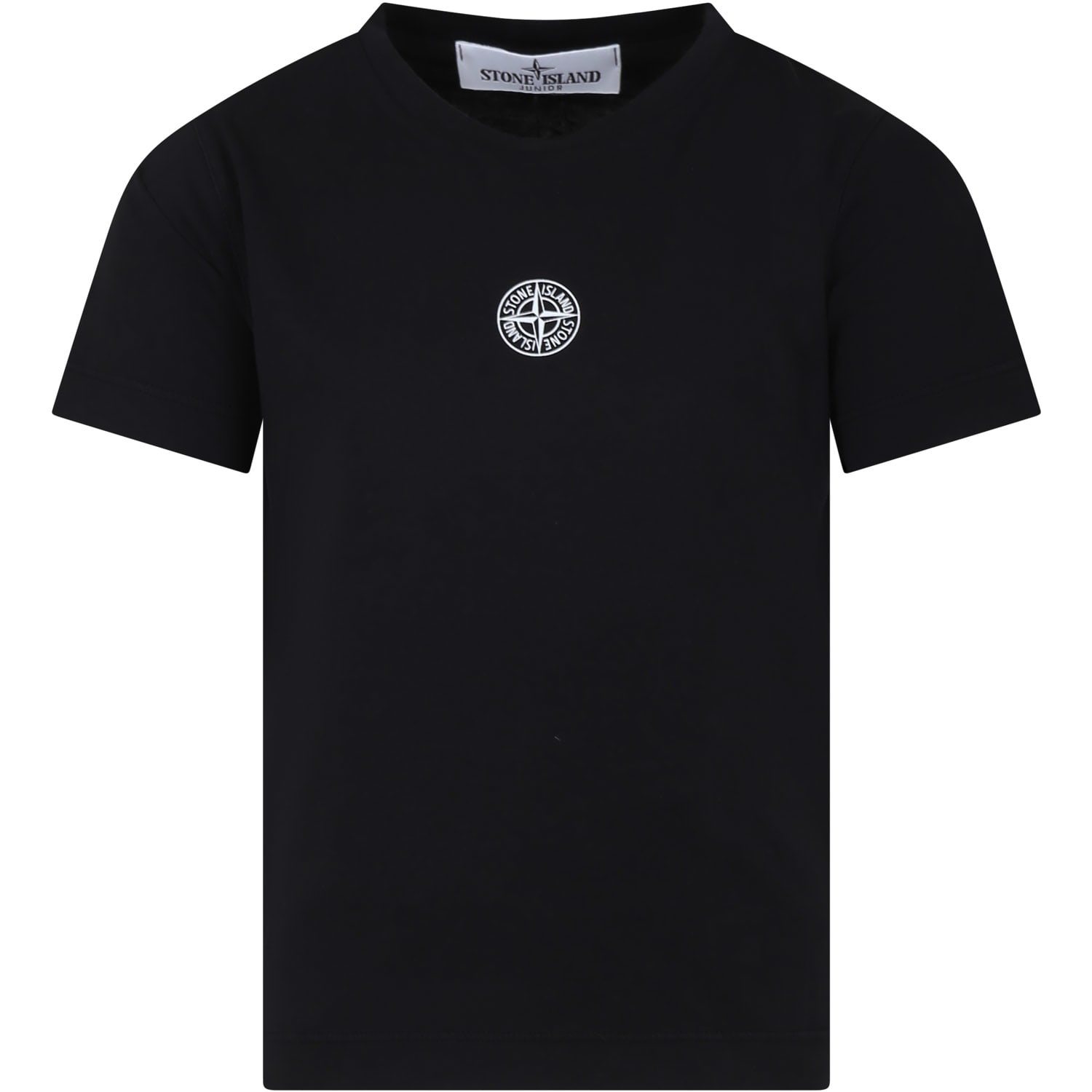 Stone Island Junior Kids' Black T-shirt For Boy With Logo