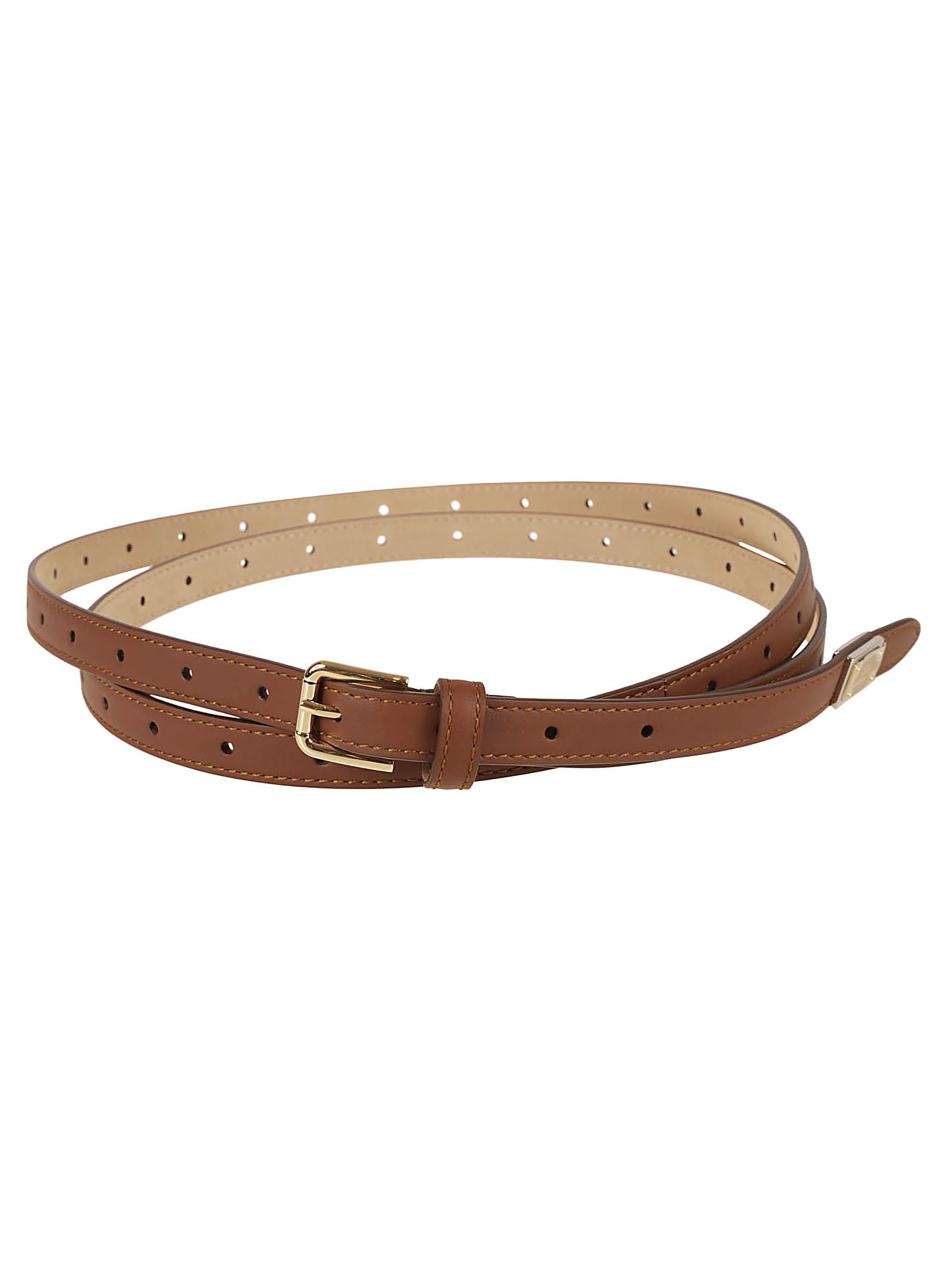 Dolce & Gabbana Exposed Stitch Logo Belt In Cuoio