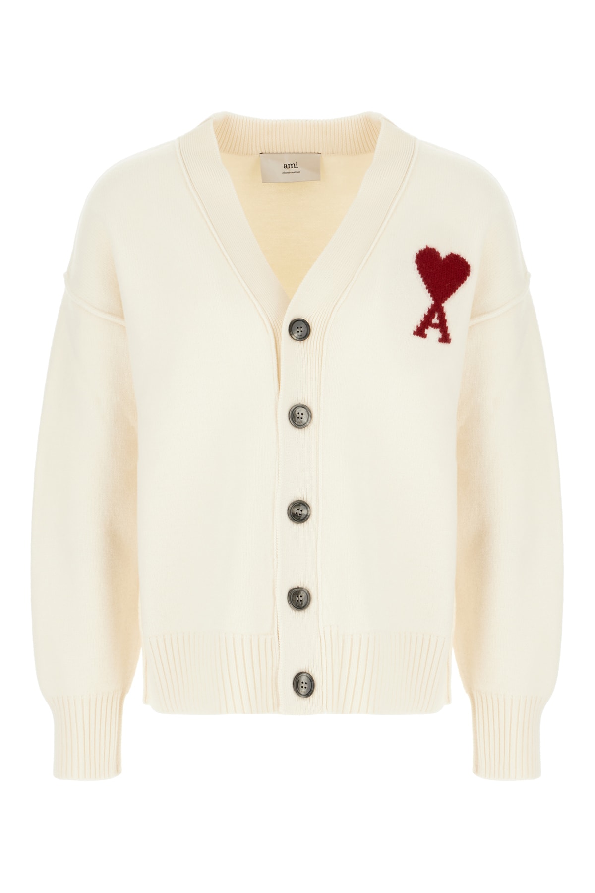 Ami Alexandre Mattiussi Ivory Wool Cardigan In Brown