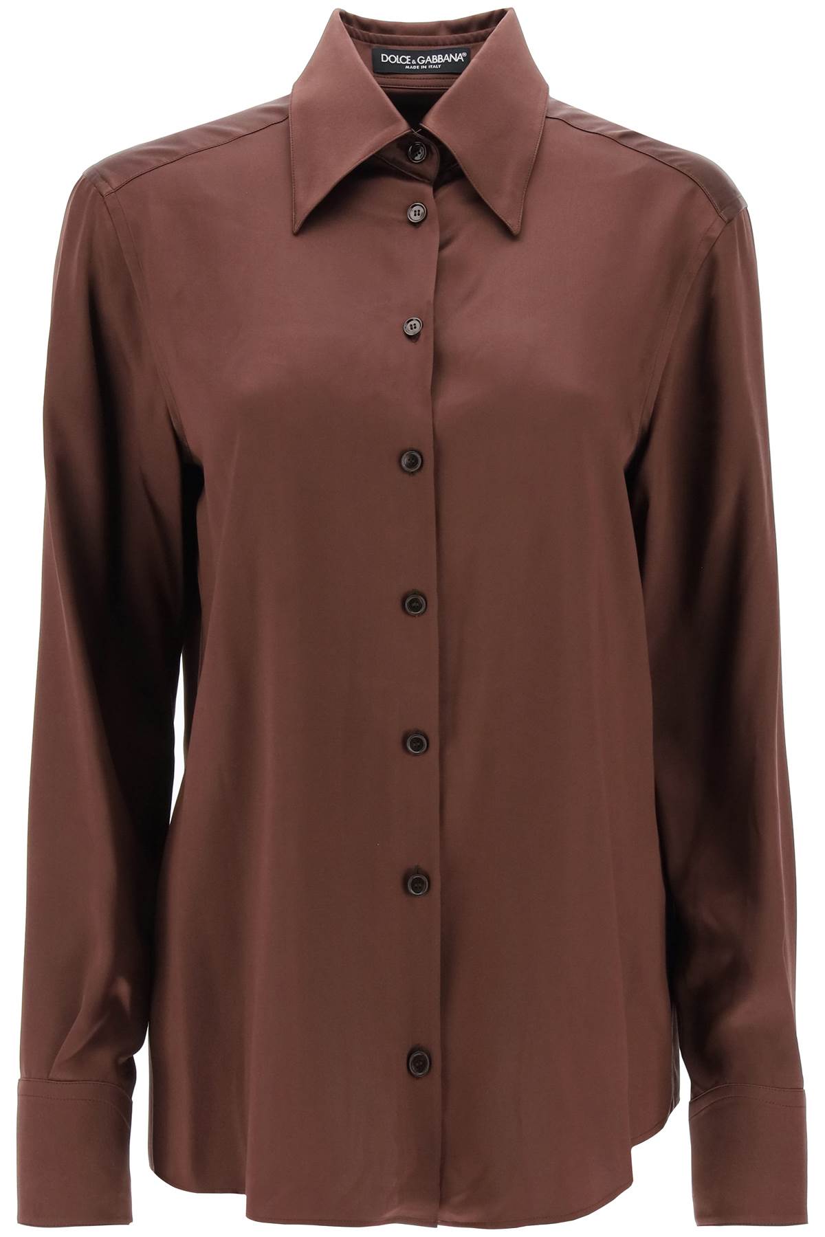 Shop Dolce & Gabbana Silk Satin Shirt In Testa Di Moro (brown)