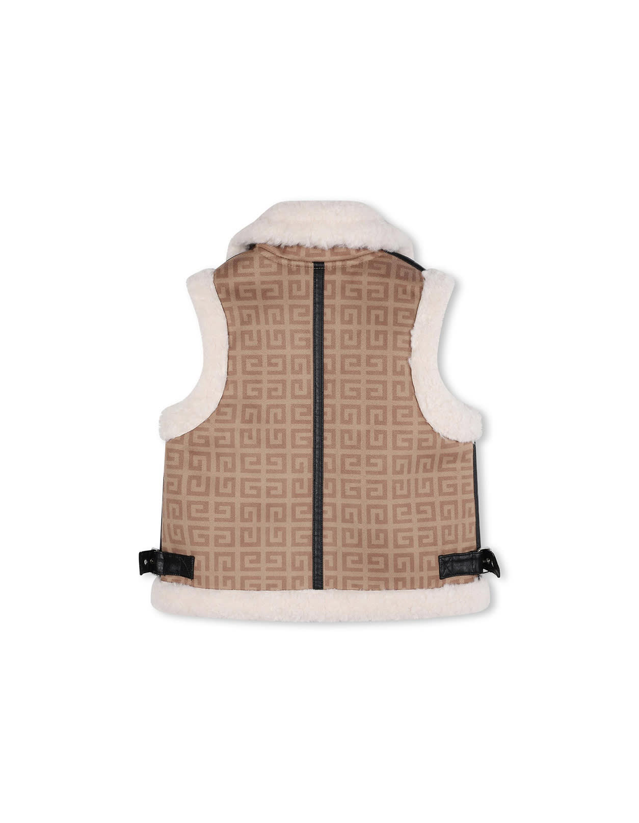 GIVENCHY BEIGE GILET WITH 4G PRINT AND FAUX SHEARLING PROFILES