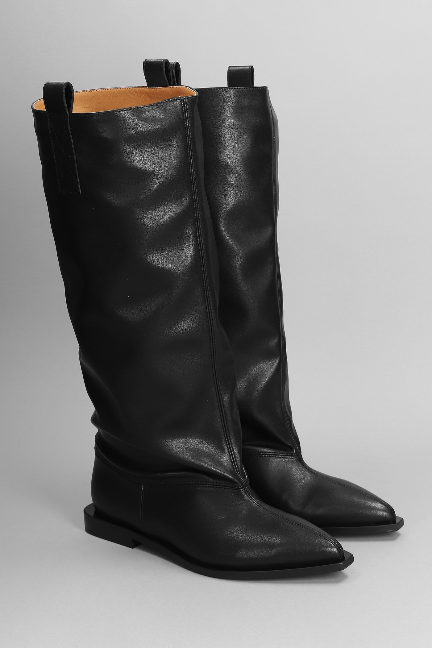 Shop Ganni Low Heels Boots In Black Leather