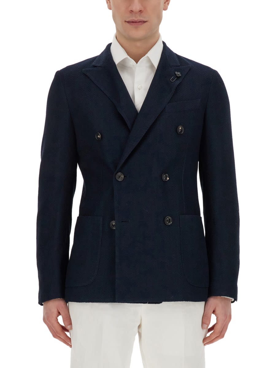 Shop Lardini Double-breasted Jacket In Blue