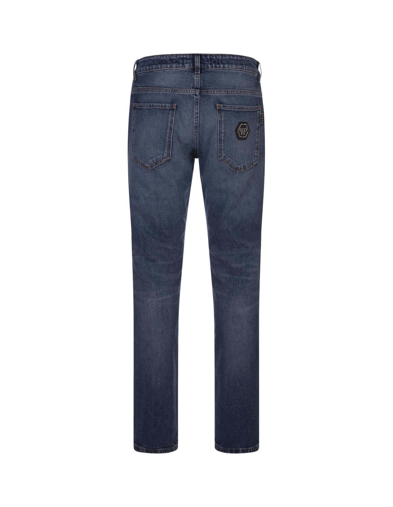 Shop Philipp Plein Denim Trousers Super Straight Cut Premium In Blue