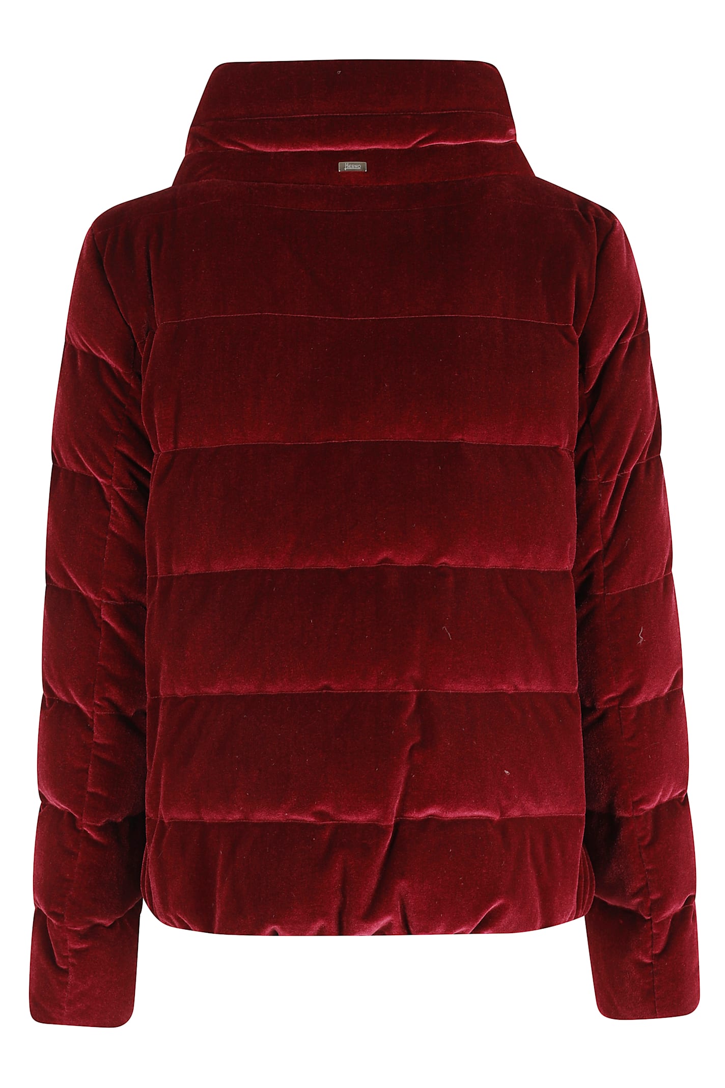 Herno Luxurious Quilted Velvet High Collar Jacket In Burgundy