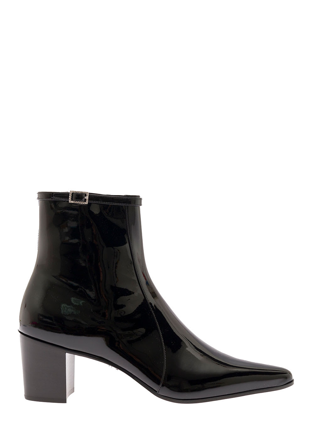 Saint Laurent Arsun Black Boots With Rhinestone-embellished Buckles In Patent Leather Man In Black
