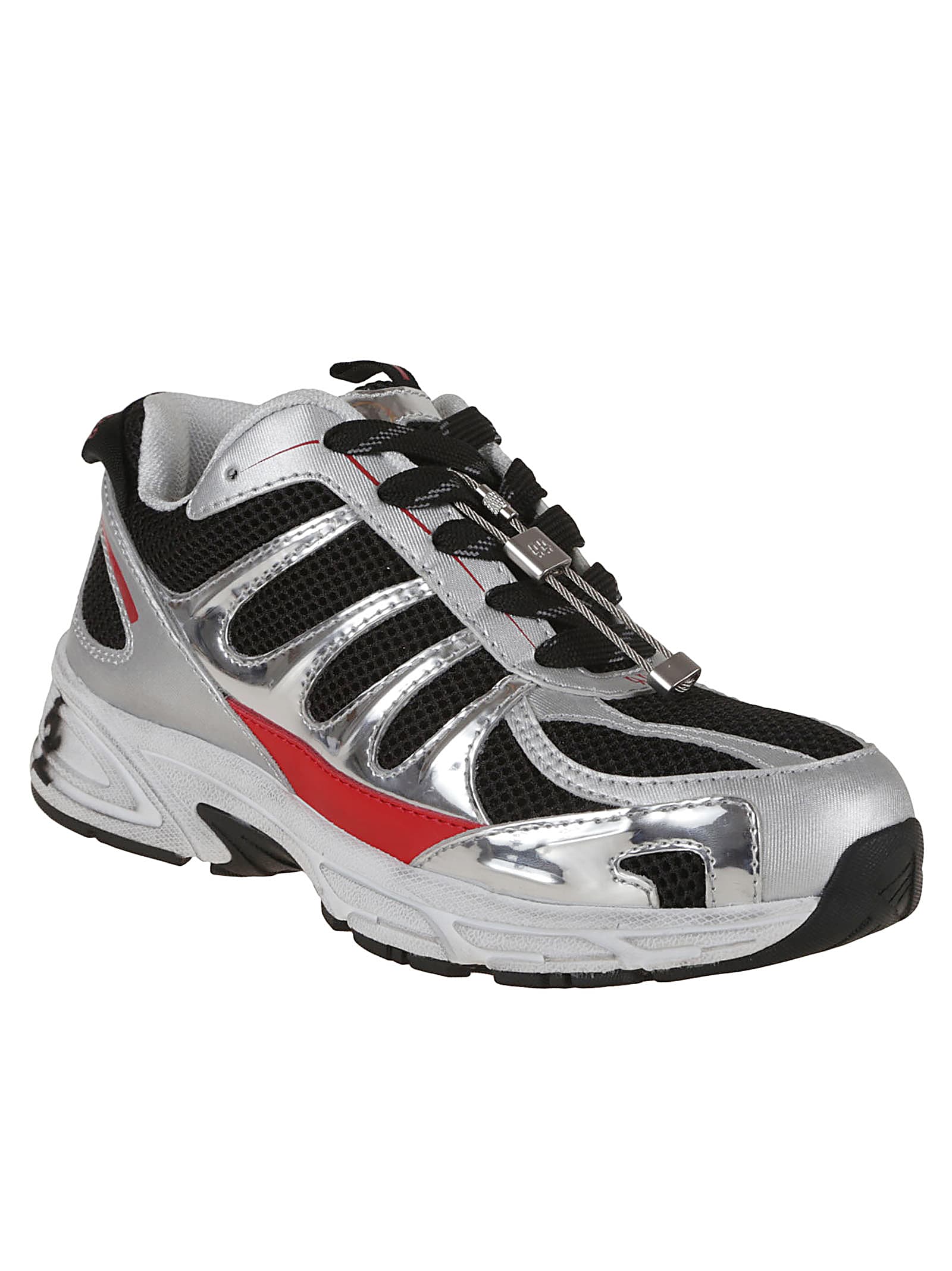 44 Label Group Dragger Sneakers In Silver Leather And Fabric In Black Silver Text