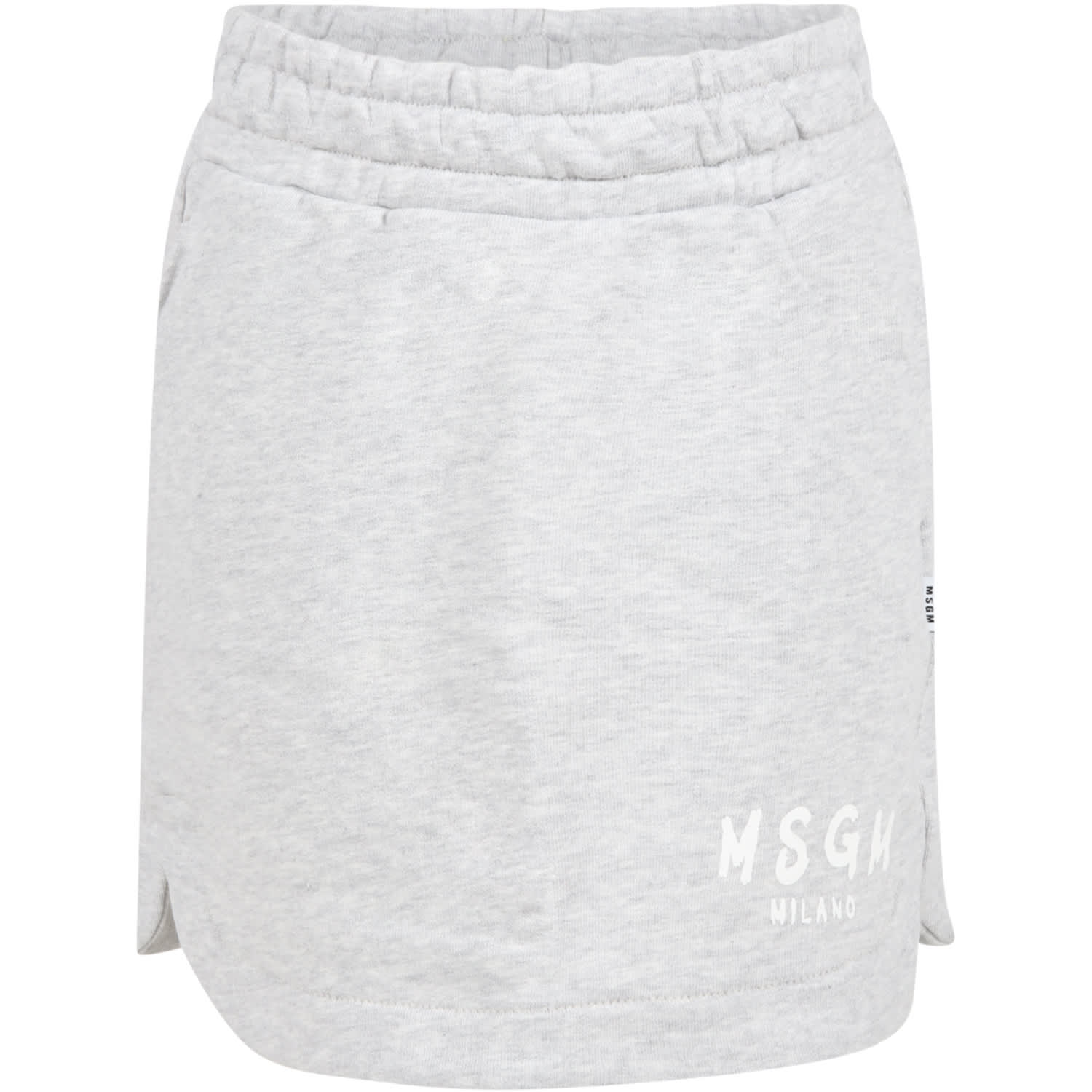MSGM Grey Skirt For Girl With White Logo
