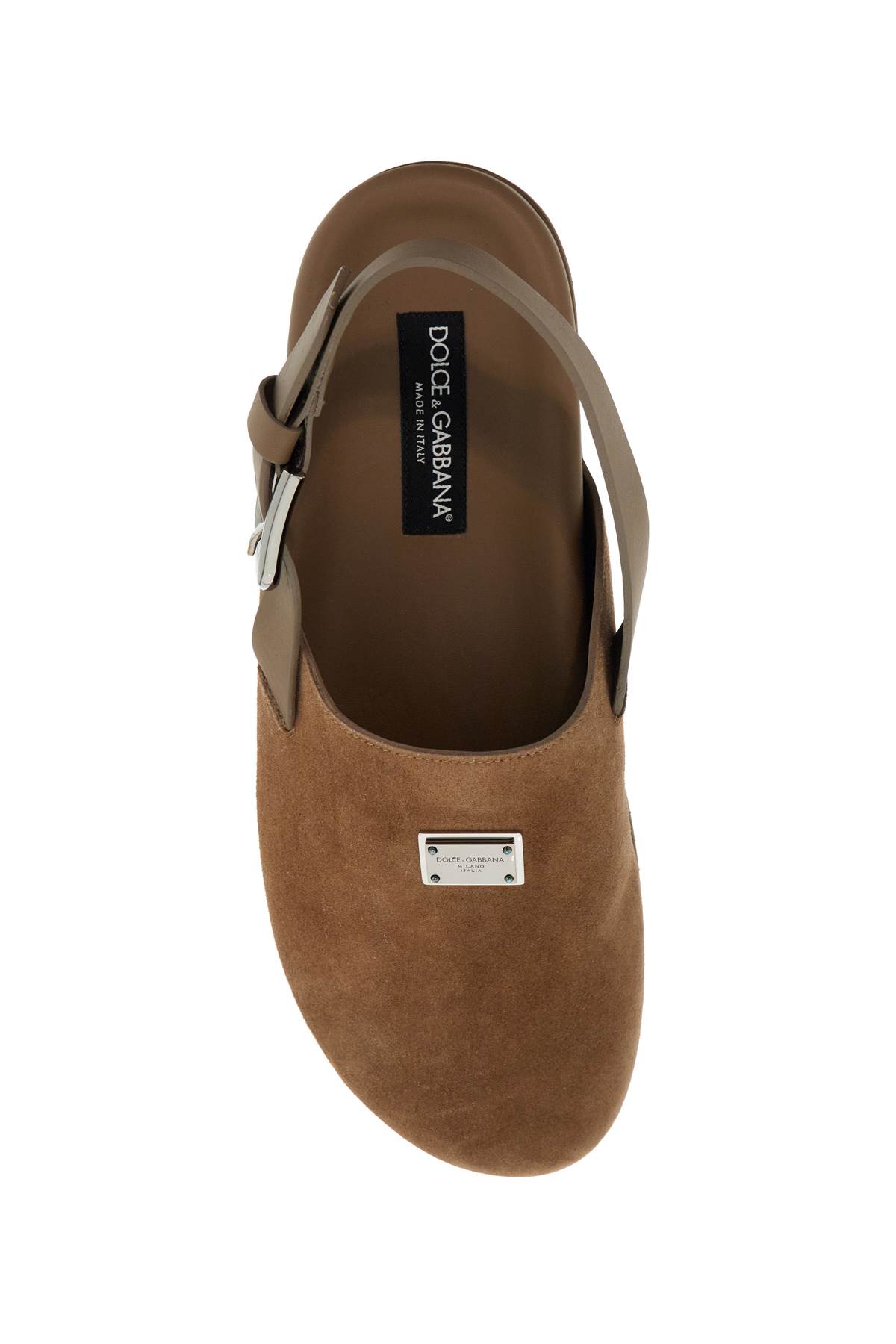 Shop Dolce & Gabbana Suede Leather Clogs With Logo Plate In Nocciola (brown)