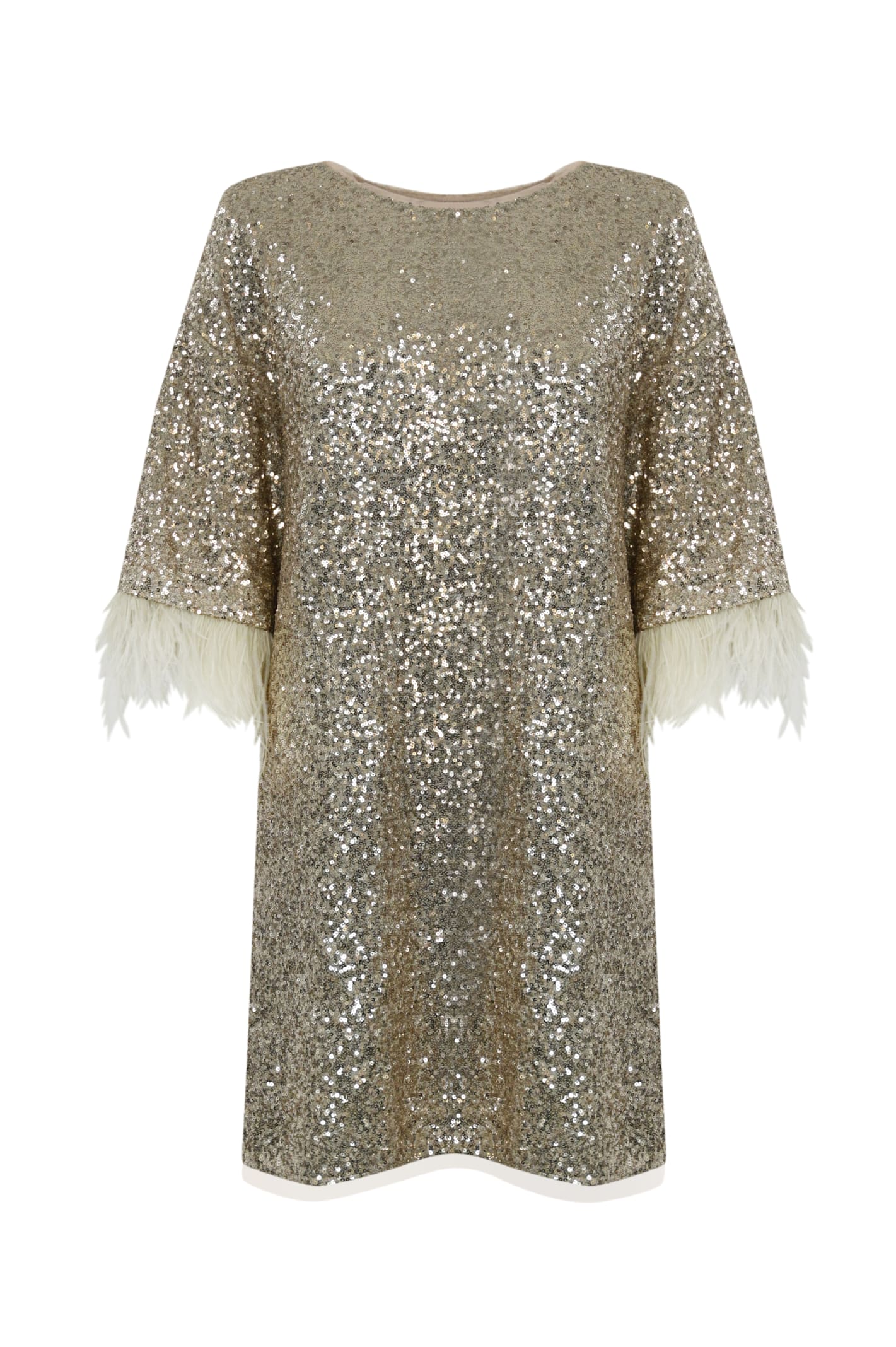 Short Dress With Sequins And Ostrich Feathers